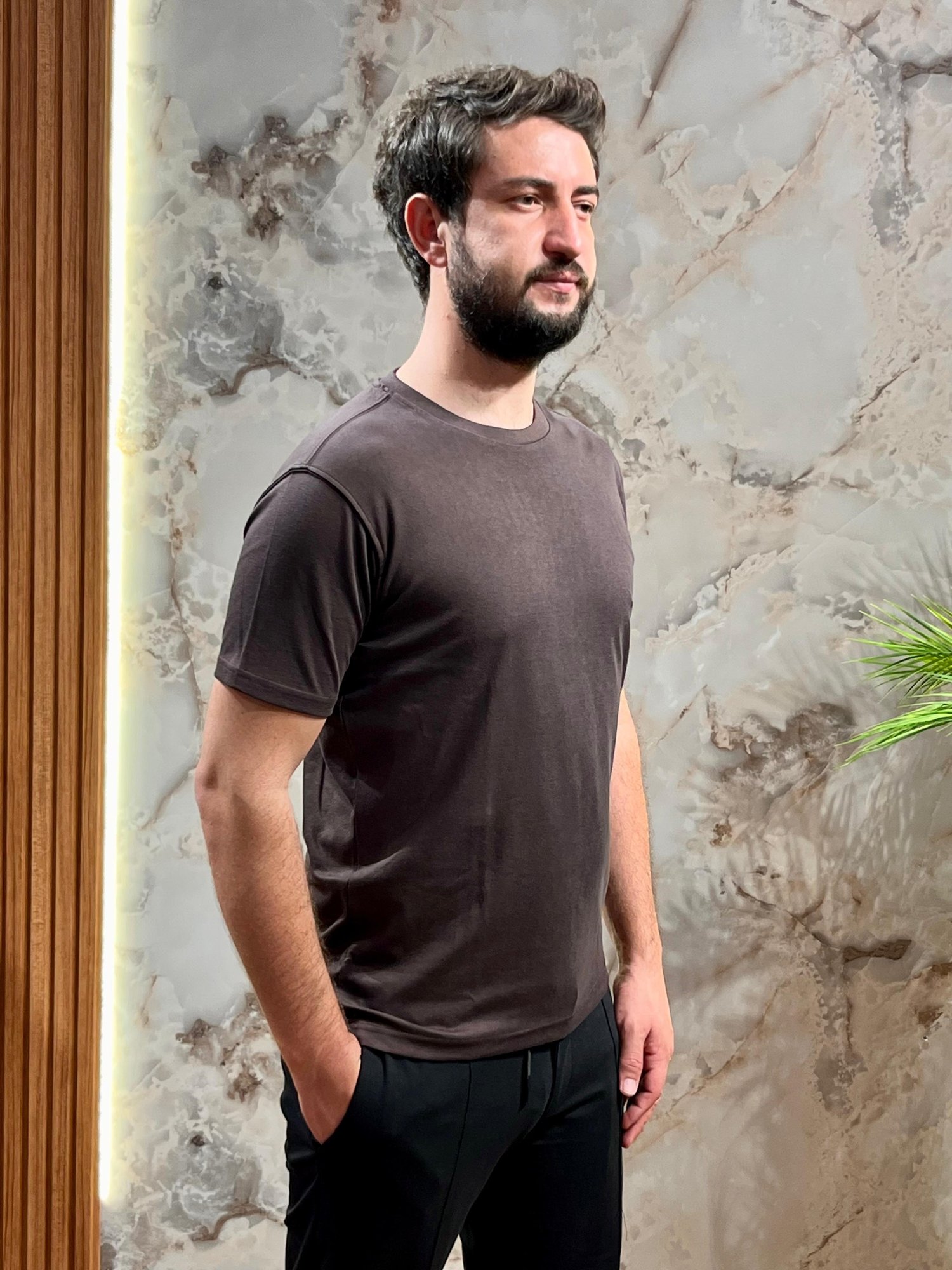 KAHVERENGİ BASİC BİSİKLET YAKA TSHIRT