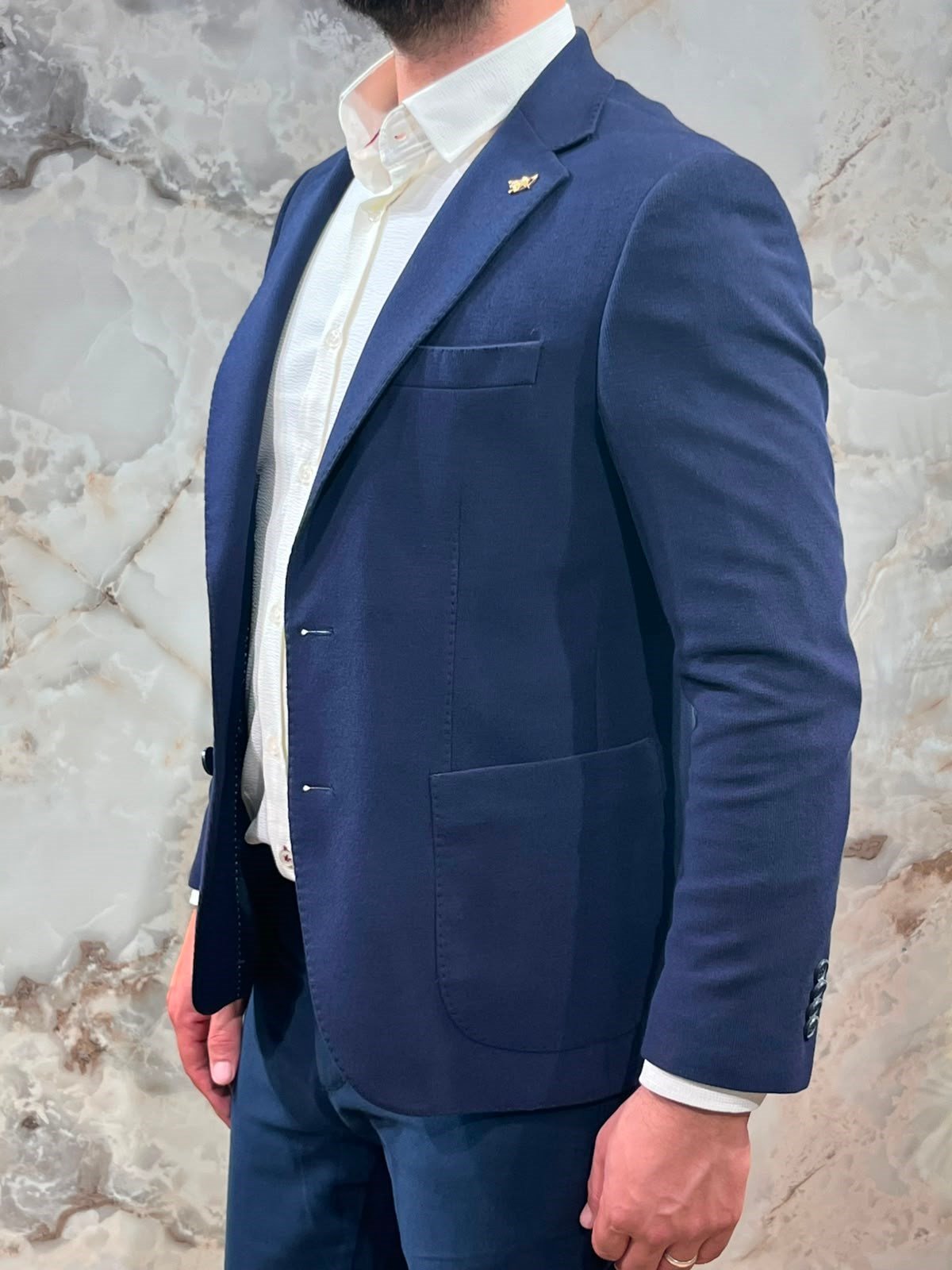 LACİVERT KADİFE SLİM FİT ERKEK BLAZER CEKET 