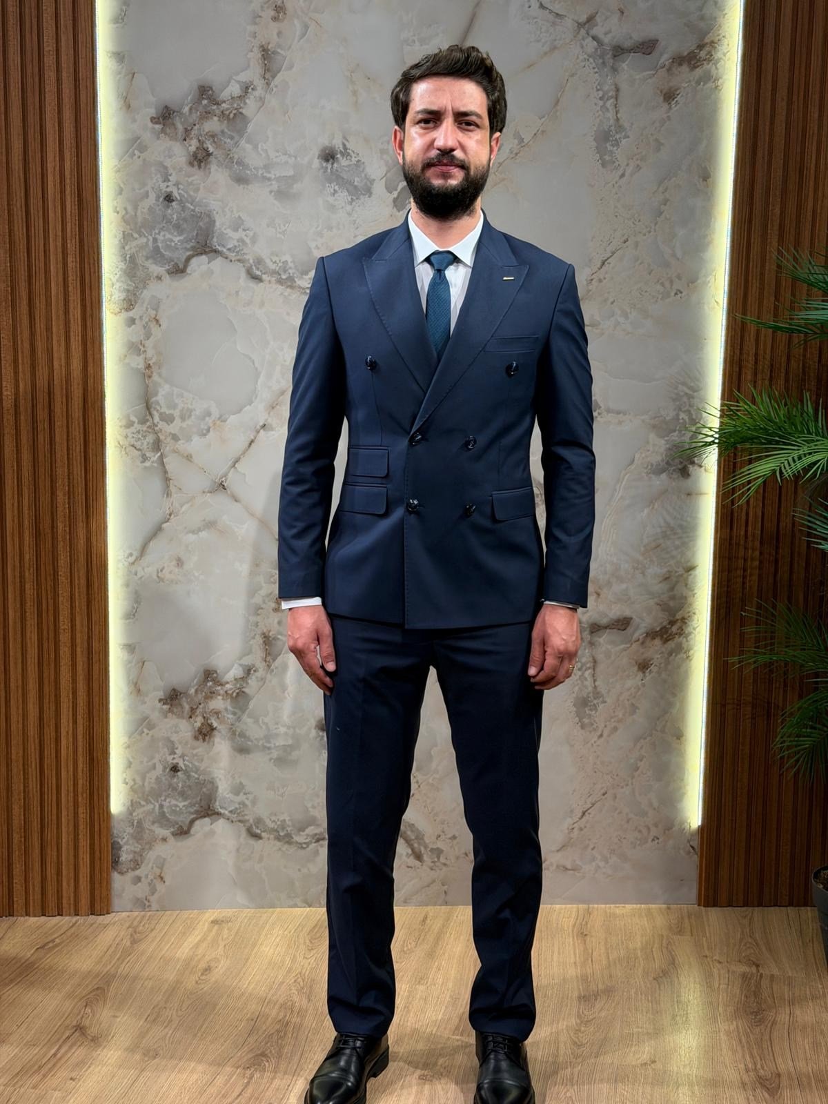 Lacivert Kruvaze Slim Fit Erkek Takım Elbise | Şık ve Modern Kesim