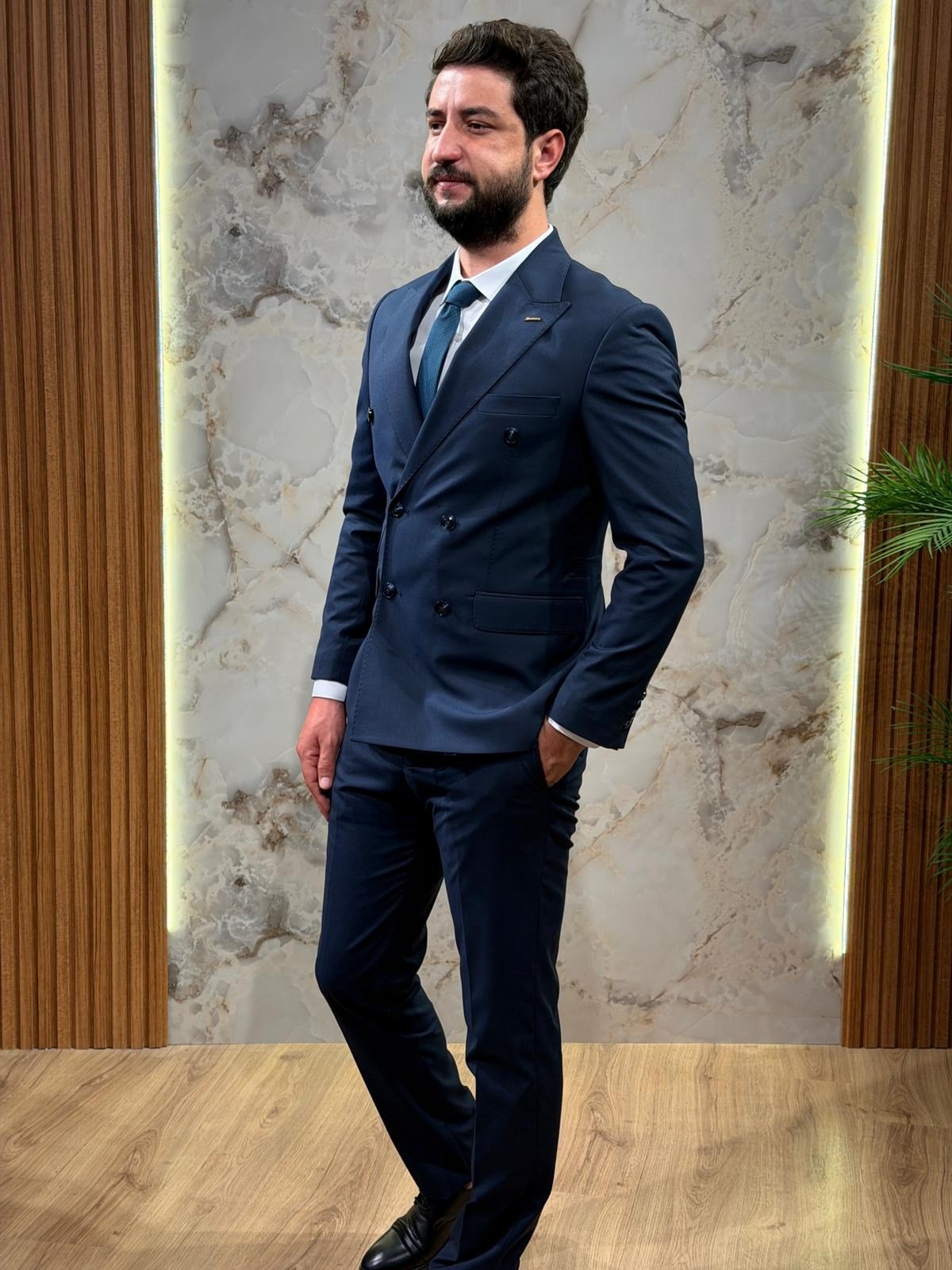 Lacivert Kruvaze Slim Fit Erkek Takım Elbise | Şık ve Modern Kesim