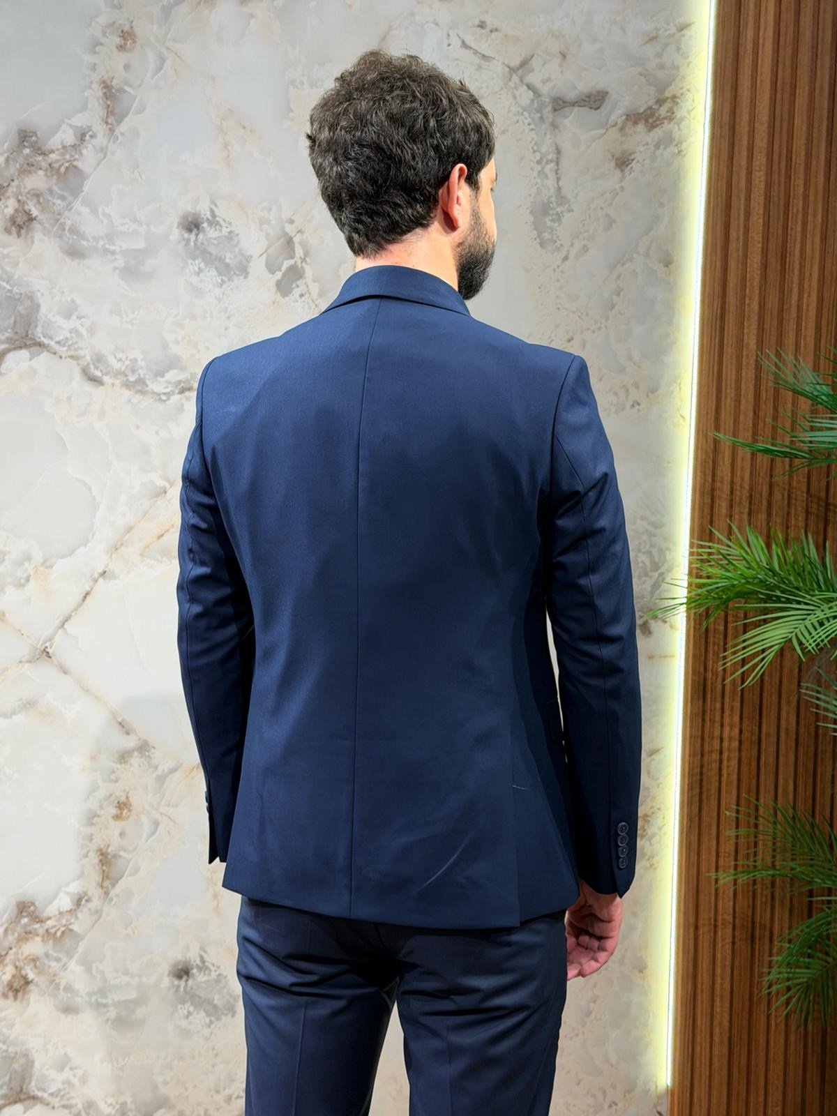 Lacivert Kruvaze Slim Fit Erkek Takım Elbise | Şık ve Modern Kesim