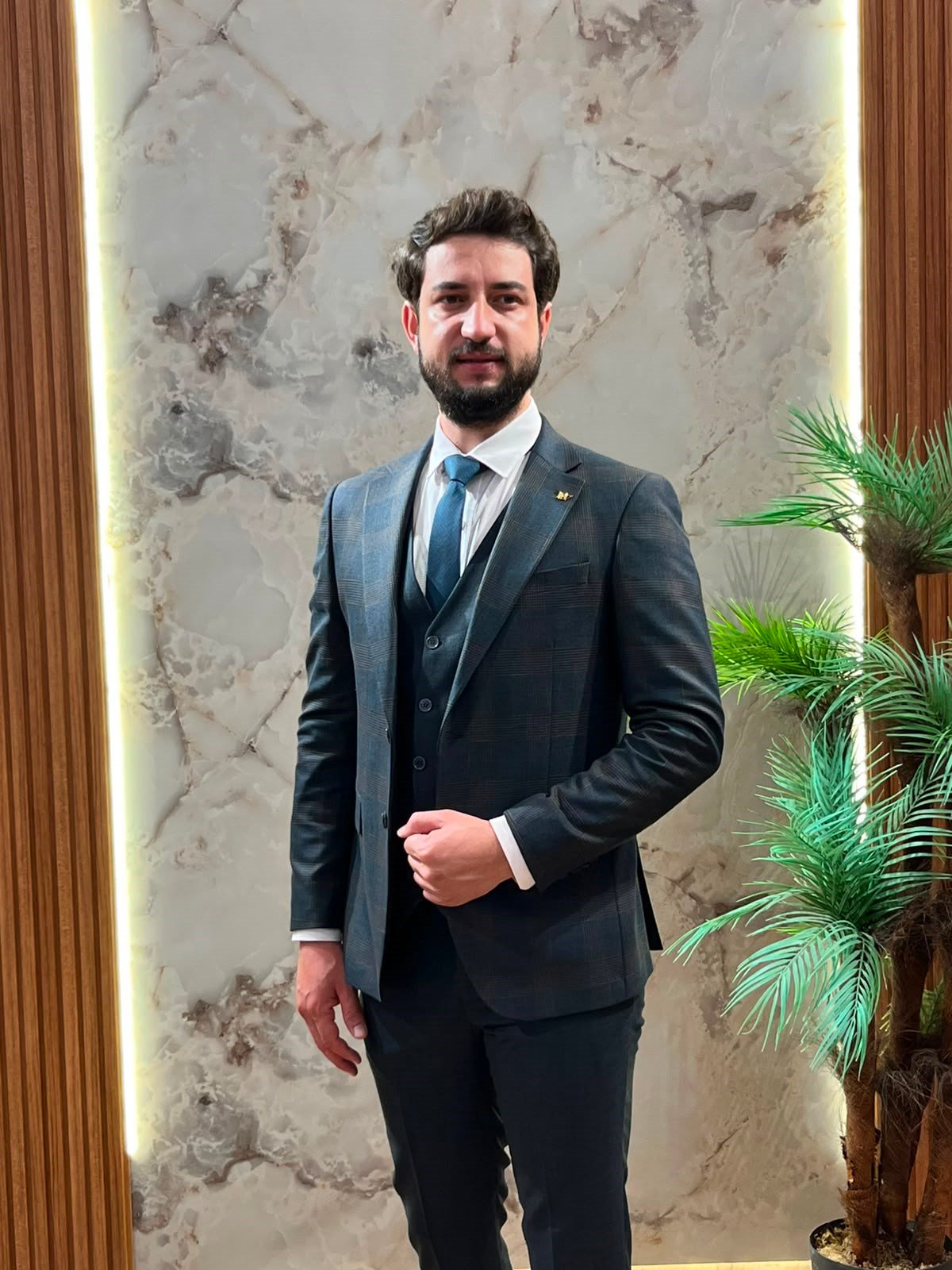 PETROL MAVİ EKOSELİ KOMBİN TAKIM ELBİSE SLİMFİT