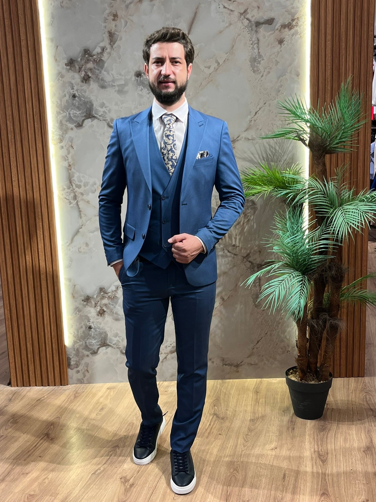 SLİMFİT YELEKLİ ERKEK TAKIM ELBİSE 3 PARÇA ŞIK TAKIM ELBİSE