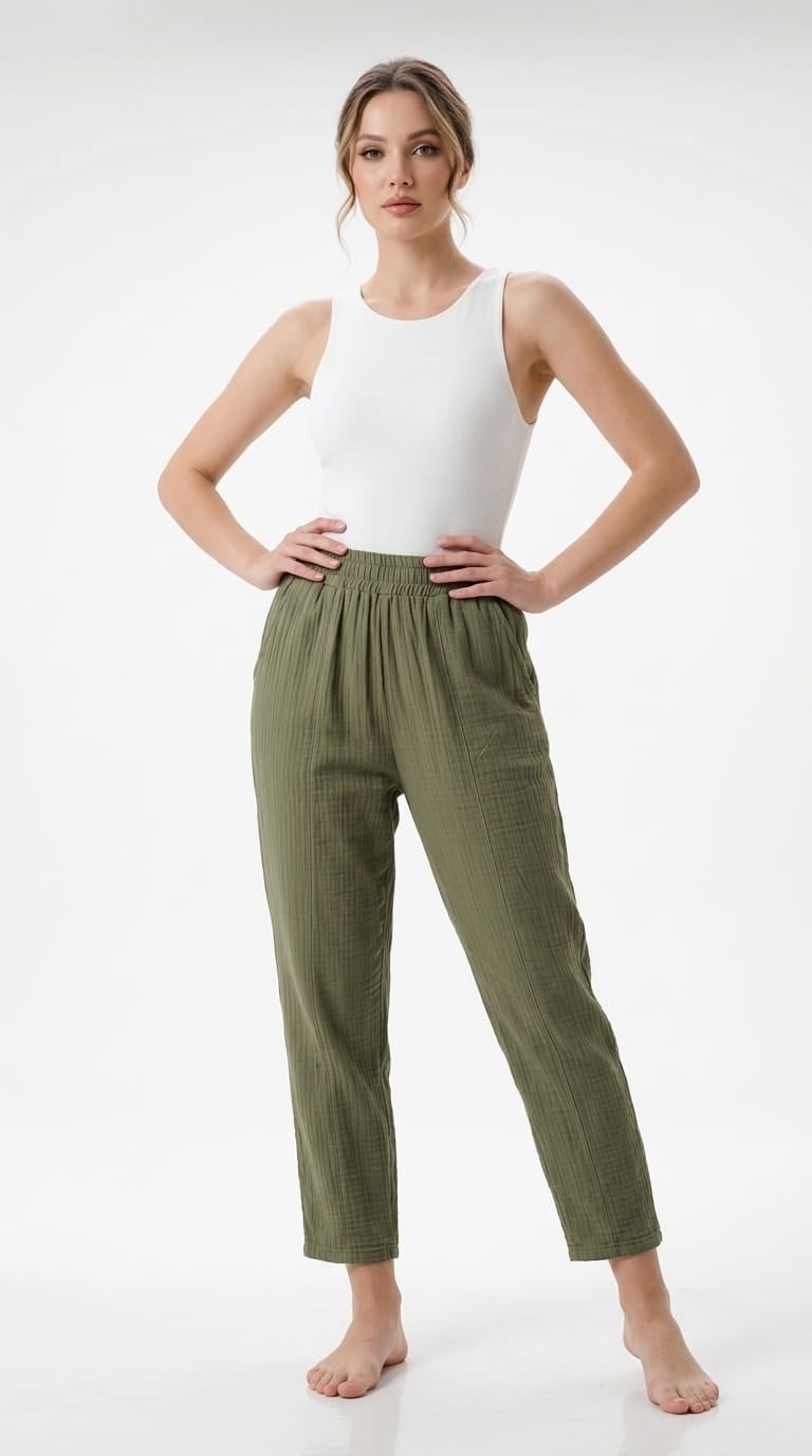 Yeşil Müslin Pantolon