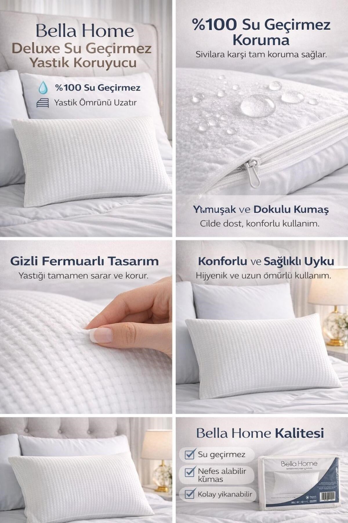 3D Deluxe Sıvı Geçirmez Yastık Koruyucu | 50x70 cm | 2’li Set | Fermuarlı | Hijyenik Koruma