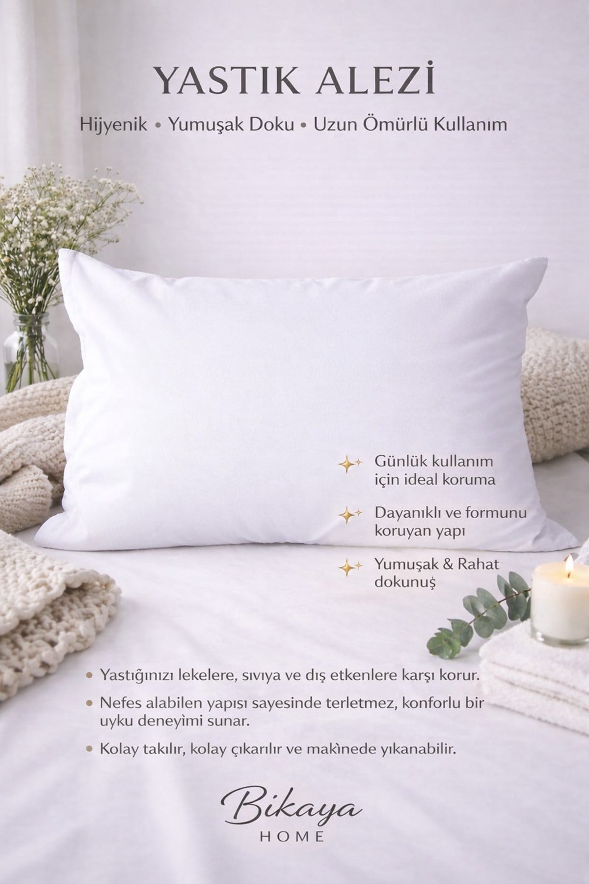 50x70 cm Sıvı Geçirmez Yastık Alezi | 2’li Paket | Leke Tutmaz | Nefes Alabilir | Tam Koruma