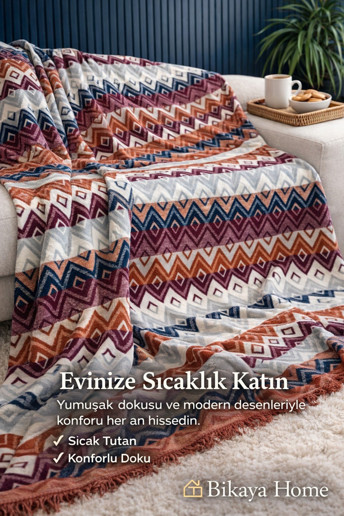 Aksu Çift Kişilik Çift Taraflı Pamuklu Battaniye | 180x220 | Yumuşak Dokulu | Sıcak Tutan | Mission