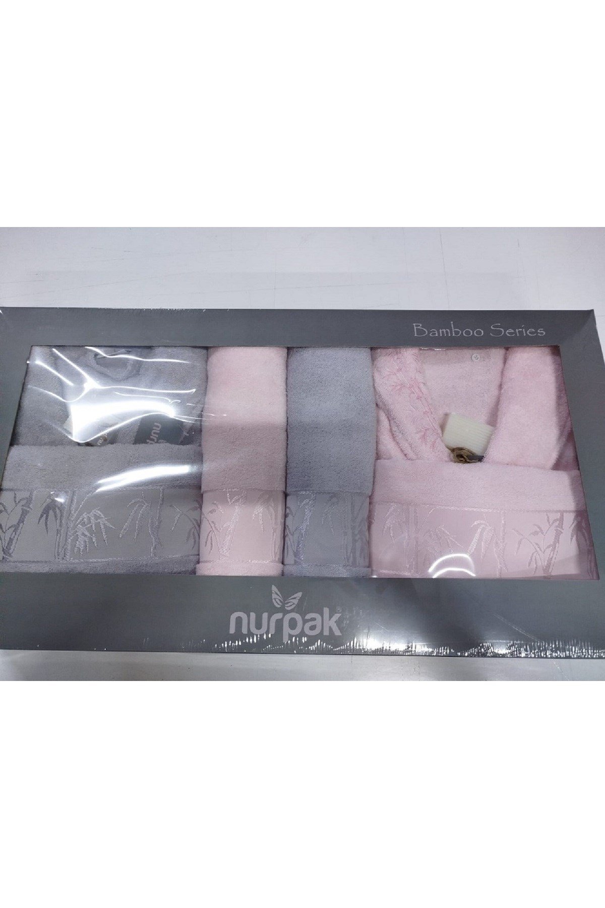 Bambu 10 Parça Bornoz Seti Pudra Gri