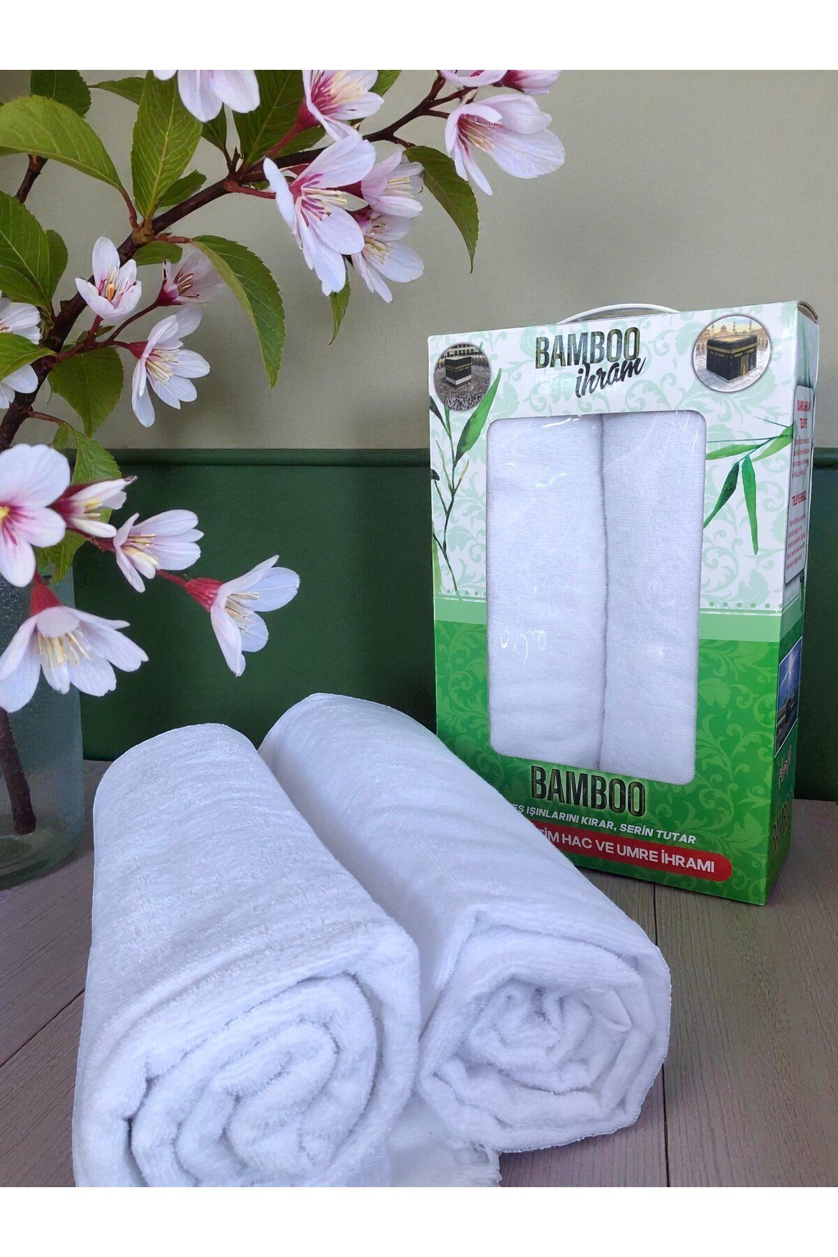 Bambu İhram Takımı - 110 x 220 cm - %100 Bambu - 1250gr - 2 Parça - Yumuşak ve Beyaz Renk - Kutulu