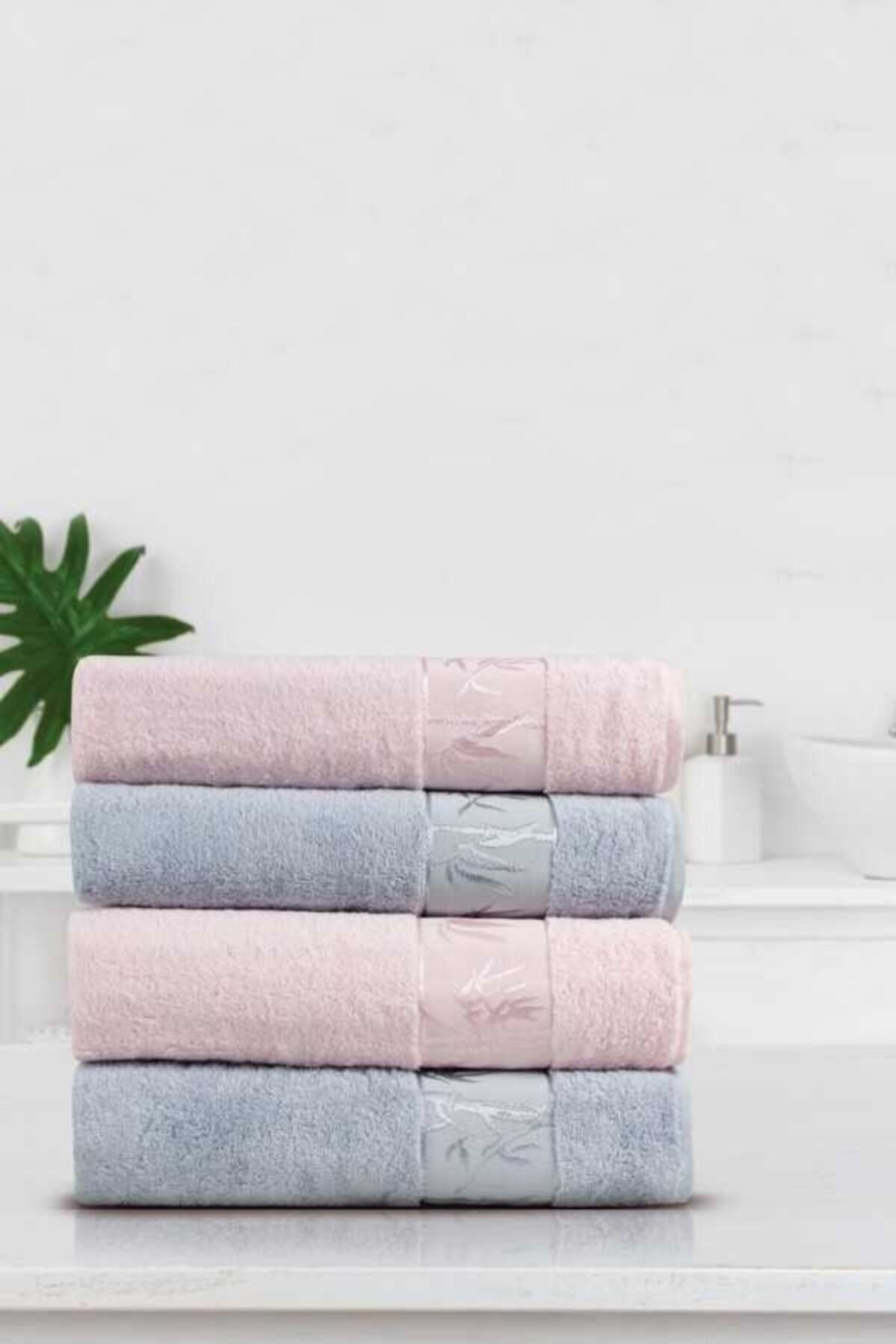 Banyo Takımı Bambu 4 Parça 50x90-90x150 Gri - Pudra