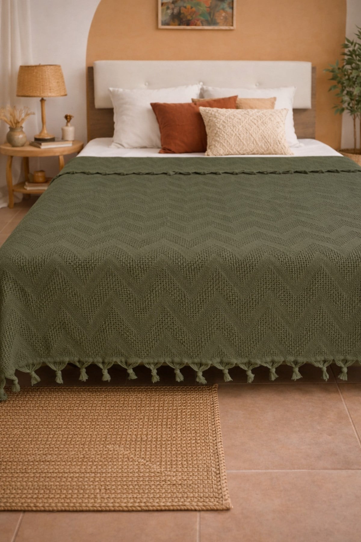 Bohem Elit Jakarlı Çift Kişilik Pamuklu Pike | 200x230 cm | Saçak Detaylı | Modern & Doğal Şıklık