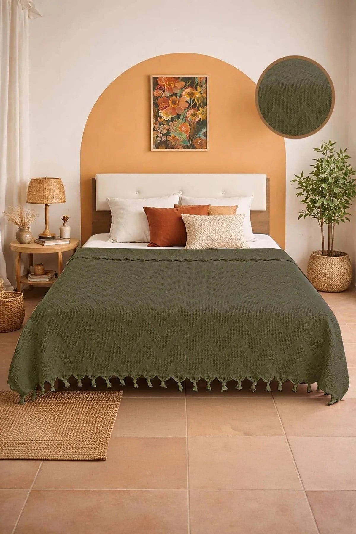 Bohem Elit Jakarlı Çift Kişilik Pamuklu Pike | 200x230 cm | Saçak Detaylı | Modern & Doğal Şıklık