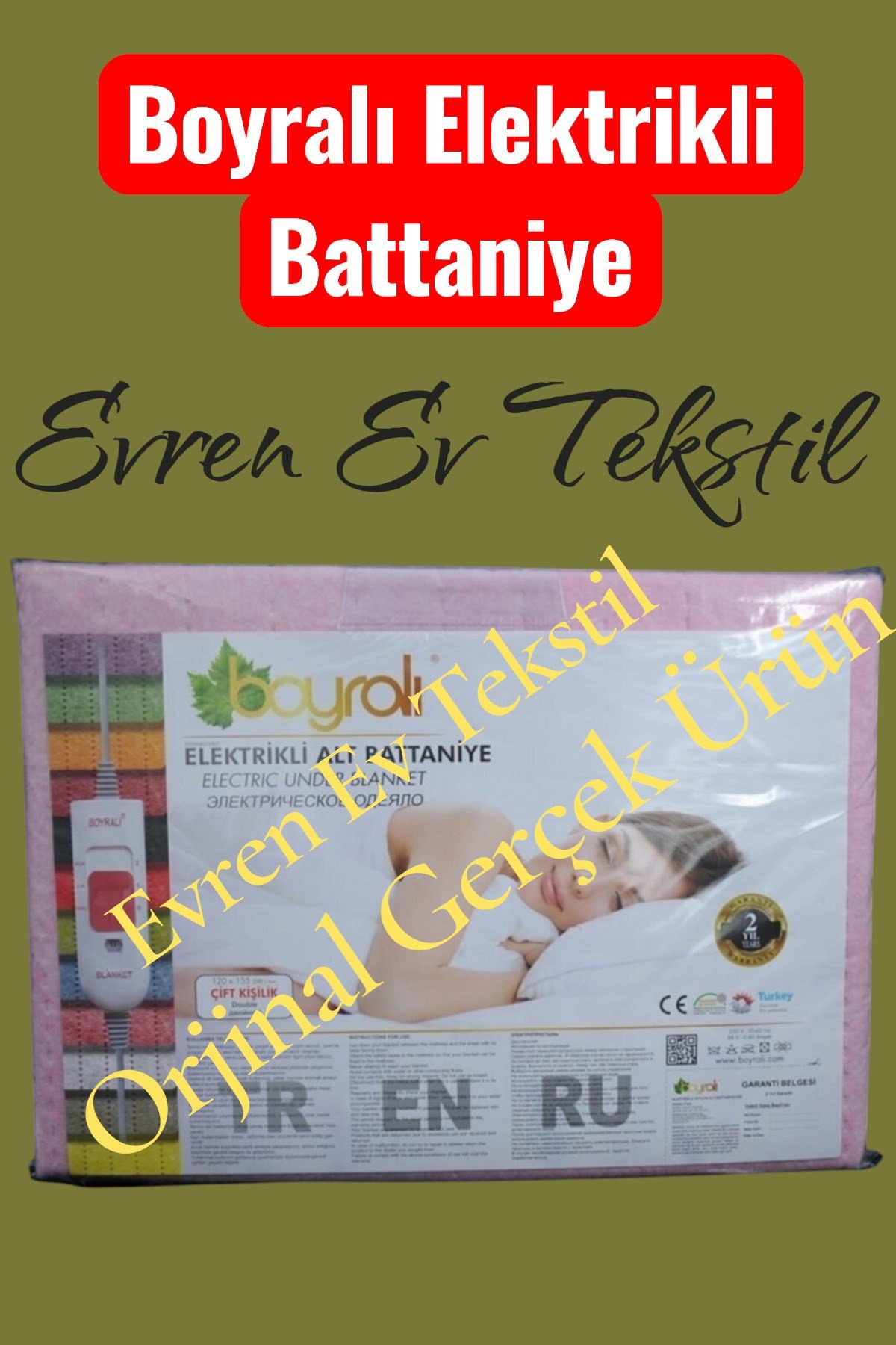 Boyralı Çift Kişilik Elektirikli Battaniye Keçeli