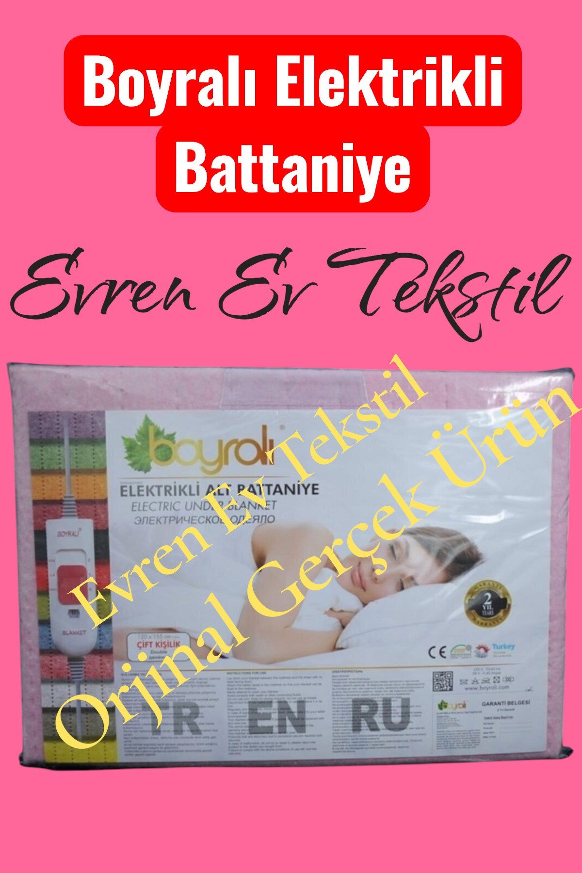 Boyralı Çift Kişilik Elektirikli Battaniye Keçeli