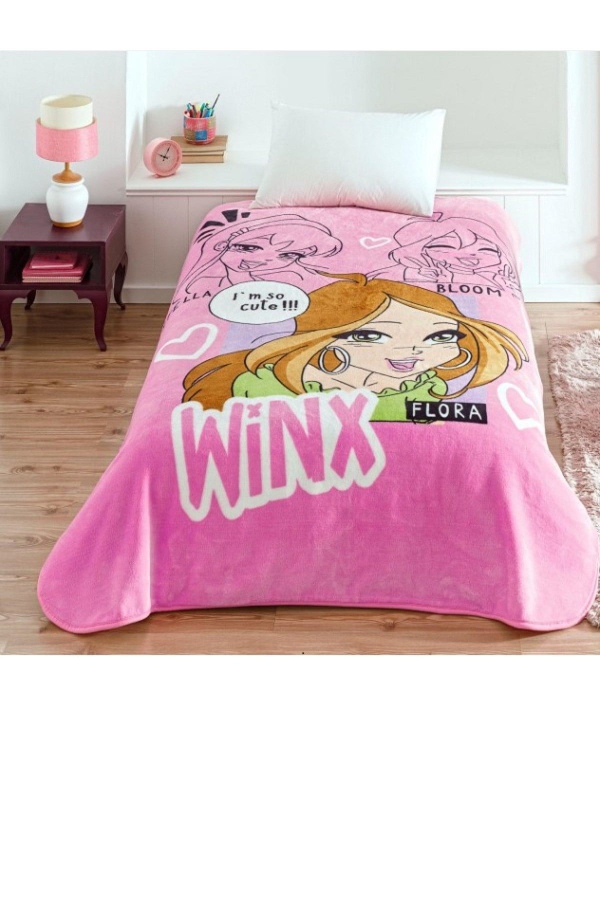 By Taç Lisanslı Tek Kişilik Çocuk Battaniye (160X220)-winx Girl Club Pembe