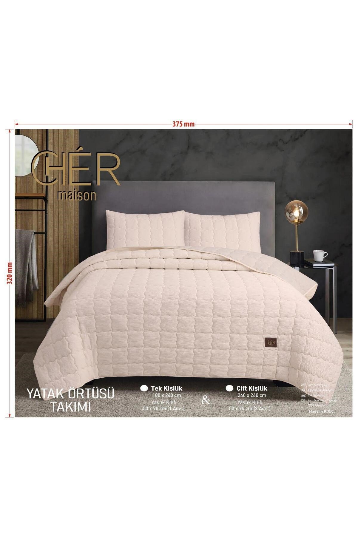 Cher Çift Kişilik Yatak Örtüsü Seti | 240x260 cm | Şık & Minimal Tasarım | Günlük & Çeyizlik