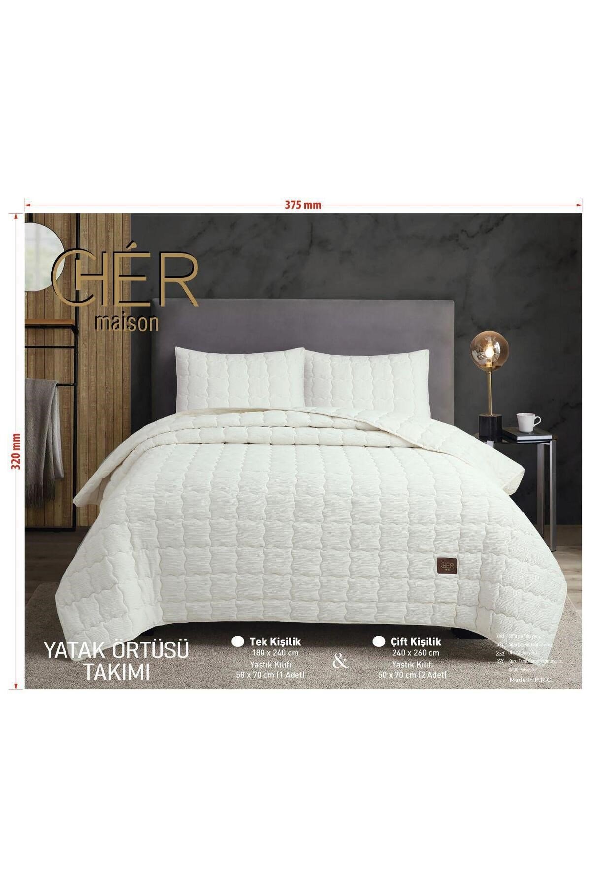 Cher Çift Kişilik Yatak Örtüsü Seti | 240x260 cm | Şık & Minimal Tasarım | Günlük & Çeyizlik