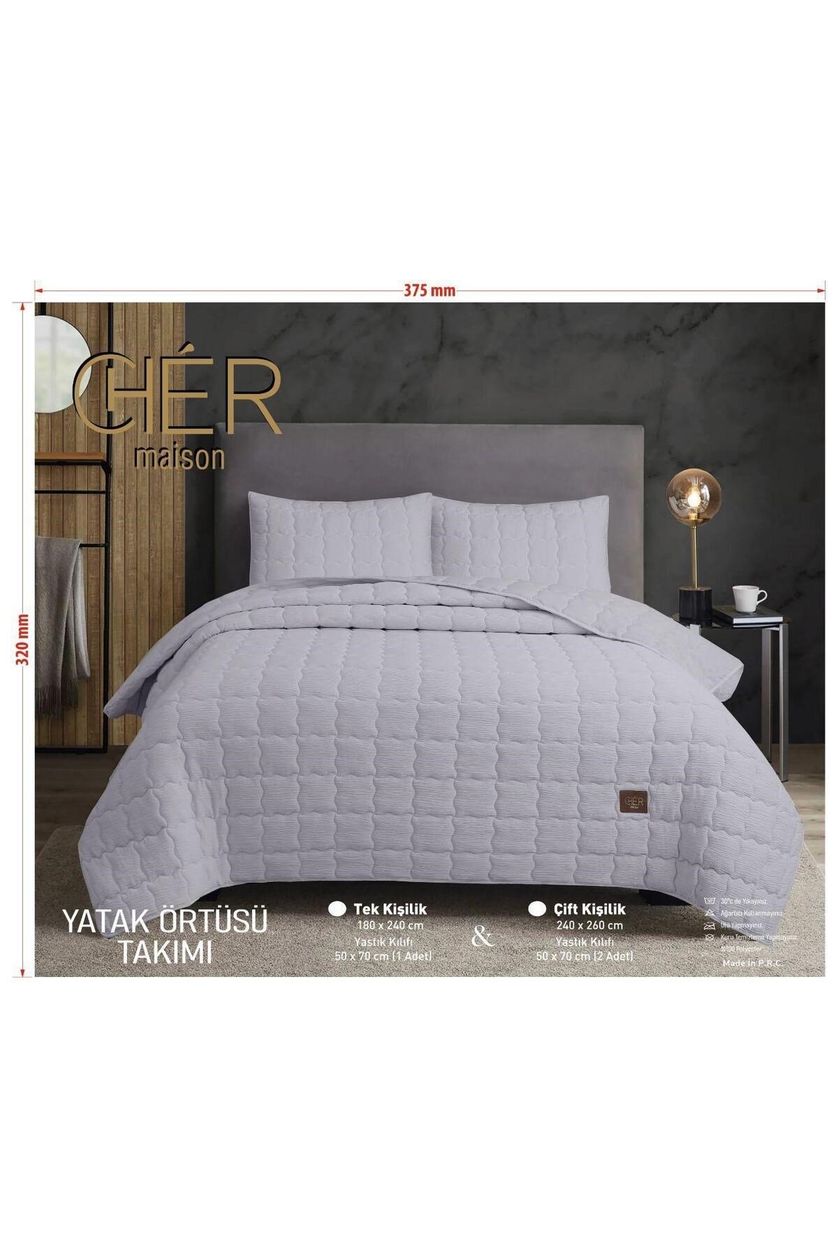 Cher Çift Kişilik Yatak Örtüsü Seti | 240x260 cm | Şık & Minimal Tasarım | Günlük & Çeyizlik