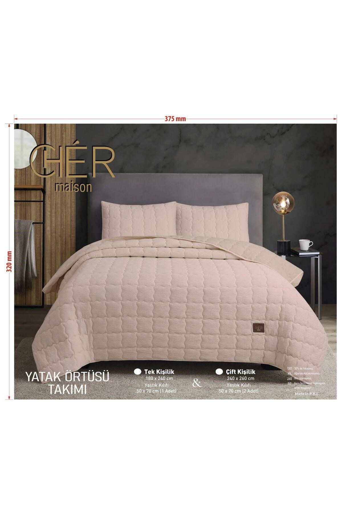 Cher Çift Kişilik Yatak Örtüsü Seti | 240x260 cm | Şık & Minimal Tasarım | Günlük & Çeyizlik
