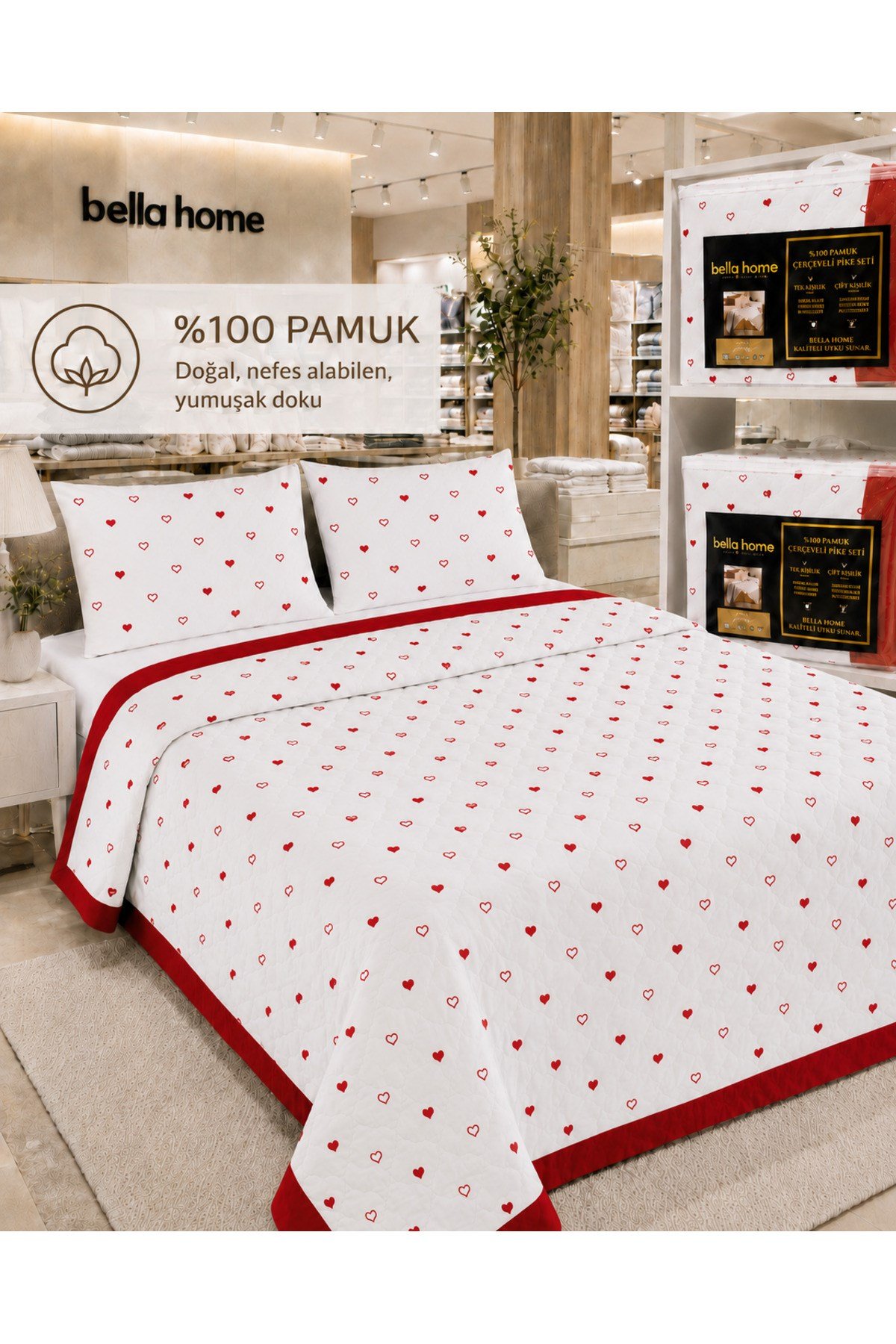Çift Kişilik Çerçeveli Pike Seti | 200x230 cm | %100 Pamuk | Modern Bordür Detaylı | Yazlık Kullanıma Uygun