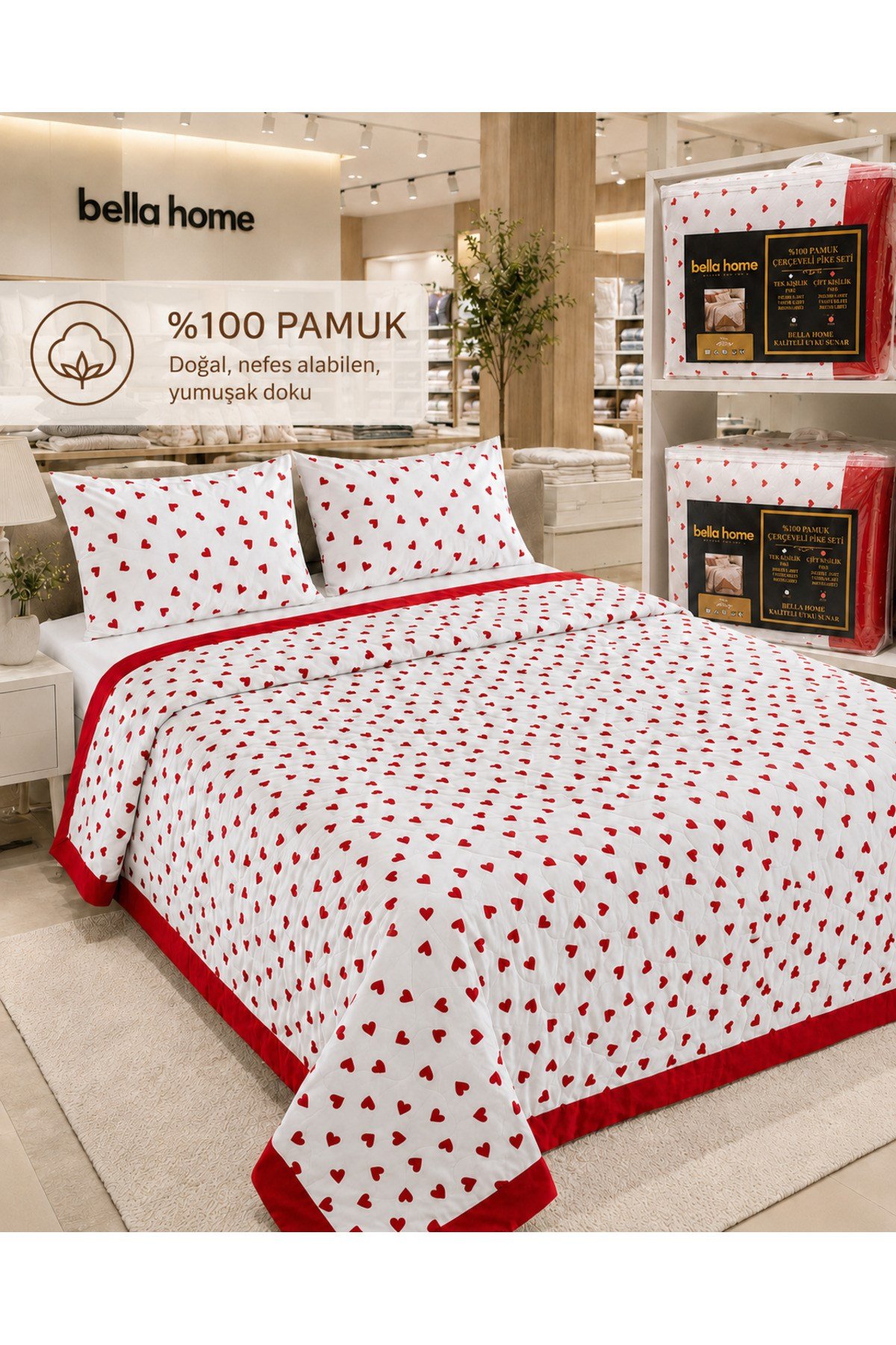 Çift Kişilik Çerçeveli Pike Seti | 200x230 cm | %100 Pamuk | Modern Bordür Detaylı | Yazlık Kullanıma Uygun