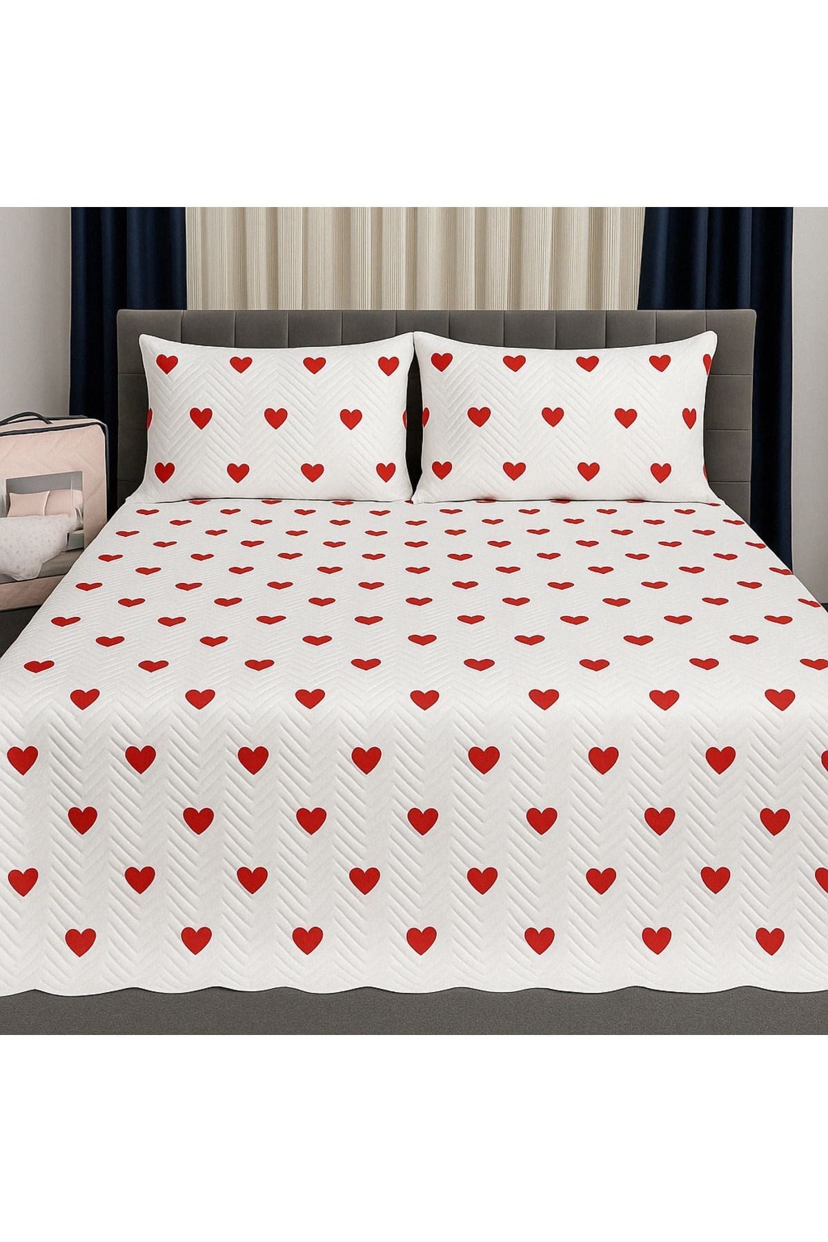 Çift Kişilik Çeyizlik Pike Yatak Örtüsü Takımı 200x220 Cm 2 Yastık Kılıflı Çok Amaçlı Battaniye