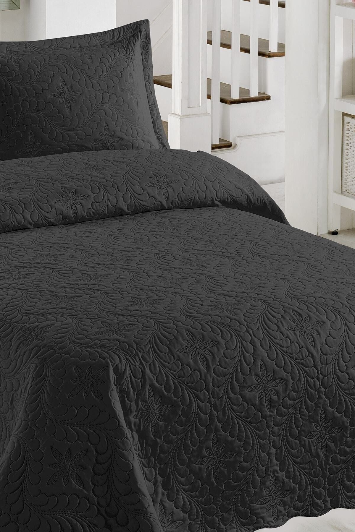 Çift Kişilik Microfiber Kapitone Yatak Örtüsü Ivy Siyah
