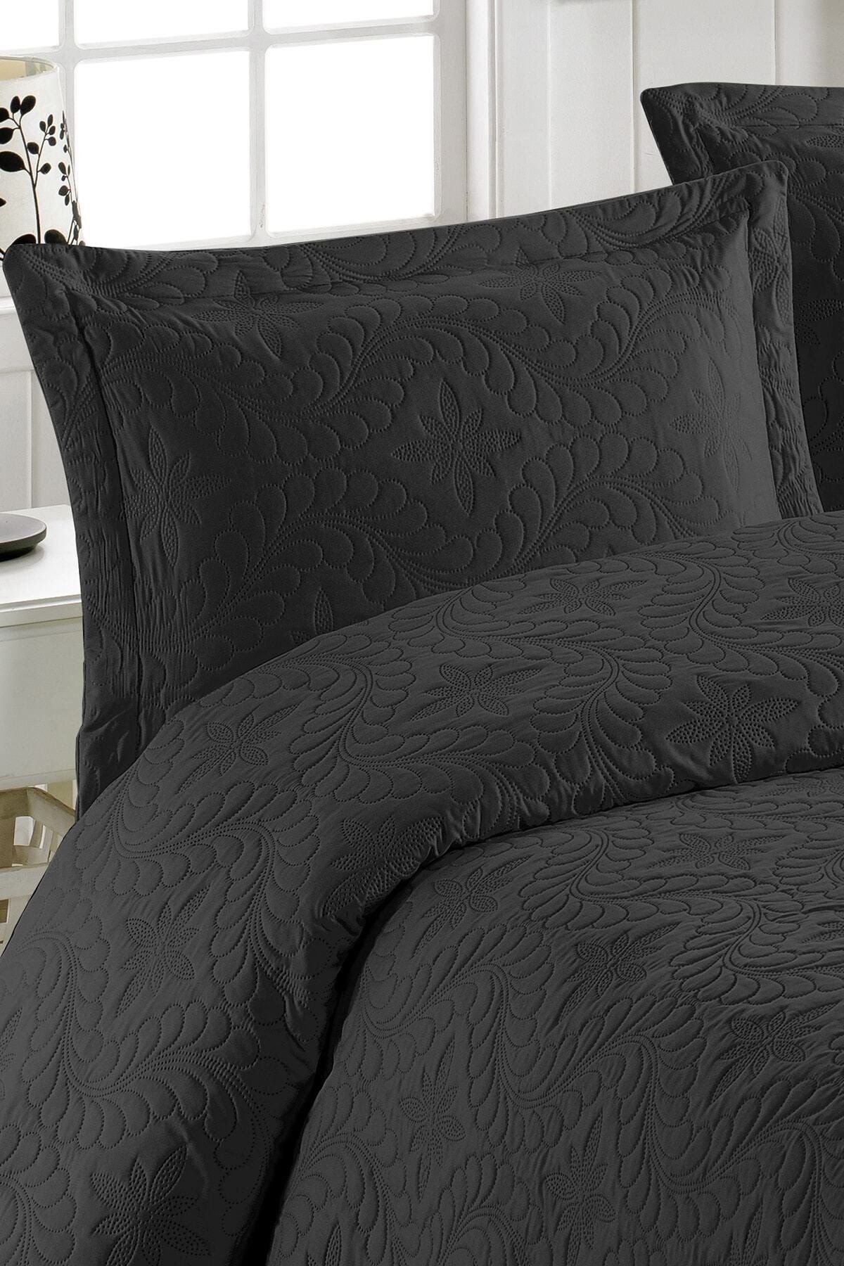 Çift Kişilik Microfiber Kapitone Yatak Örtüsü Ivy Siyah