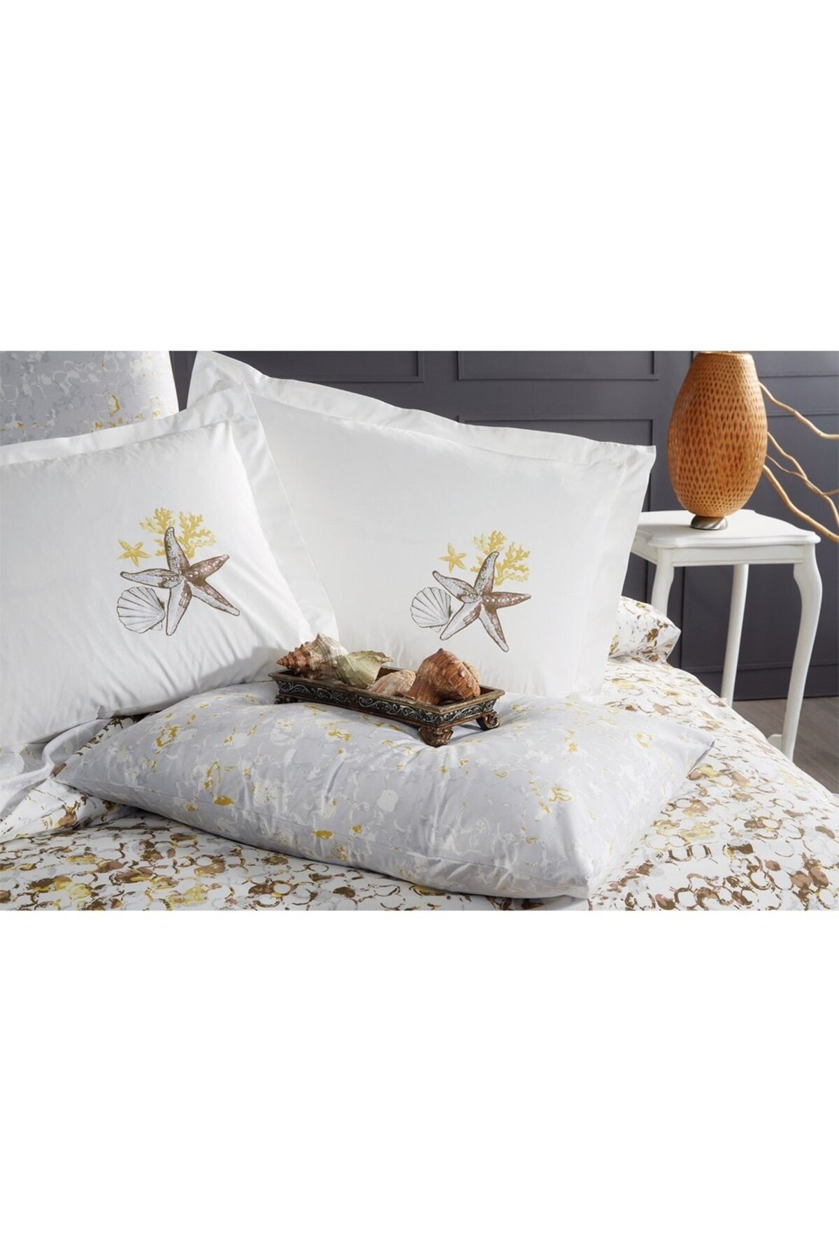 Çift Kişilik Poplin Nevresim Frame Kahve