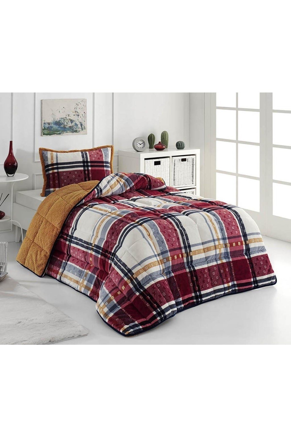 Comforter Boris Kırmızı Ekru Tek Kişilik Yorgan Seti