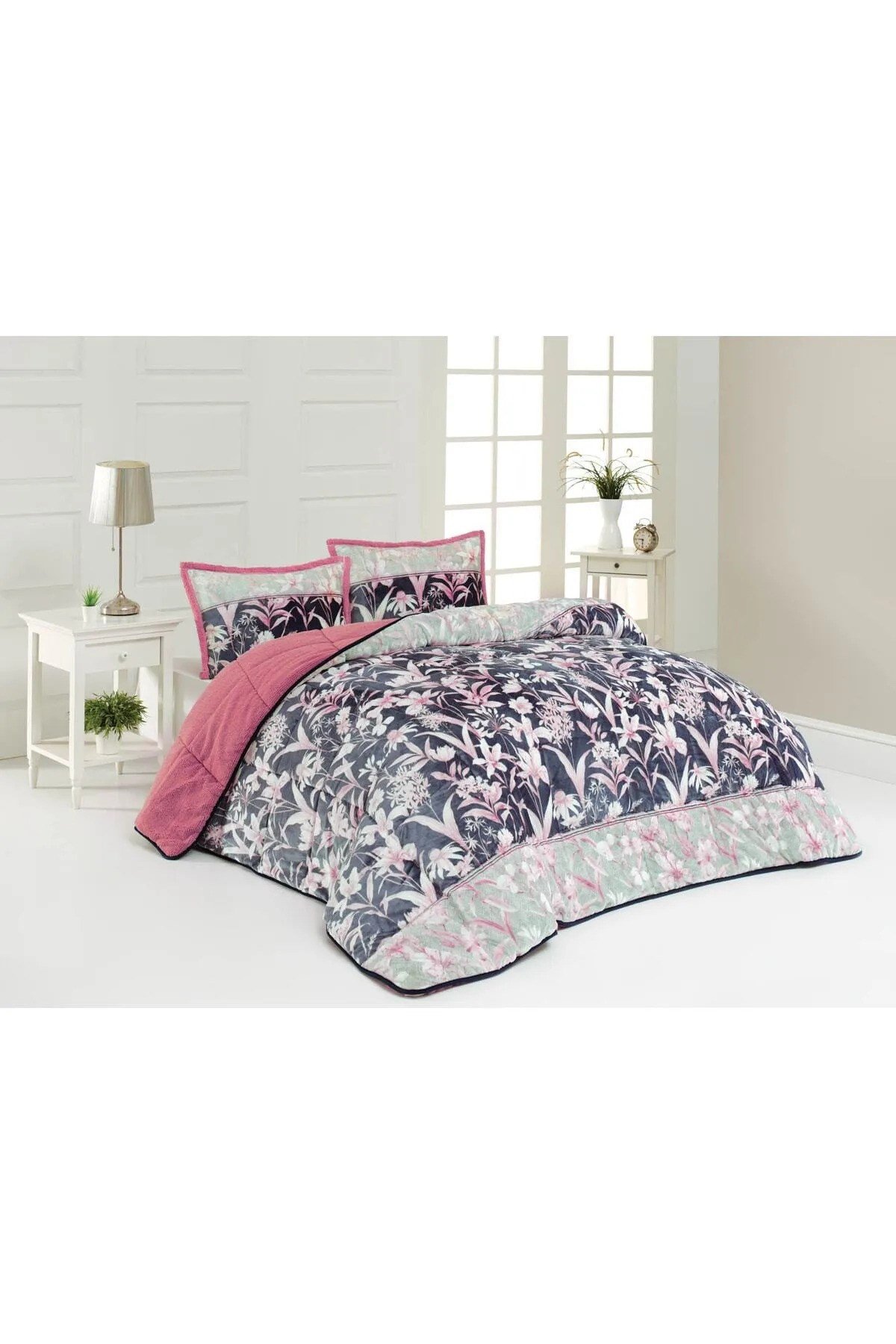 Comforter Çift Kişilik Yorgan Set Çiğdem Gül Kurusu