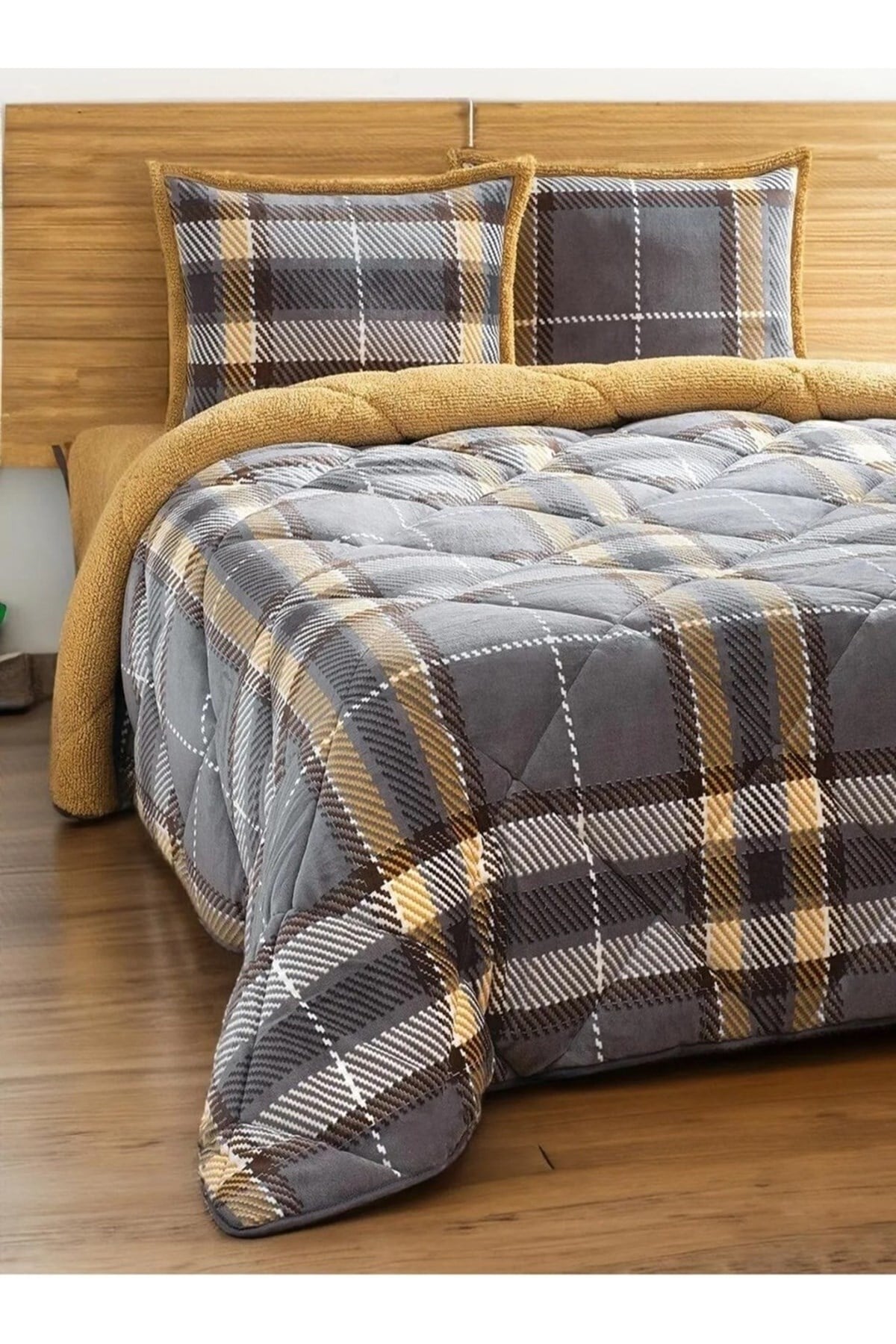 Comforter Çift Kişilik Yorgan Seti Antonin Gri-Sarı