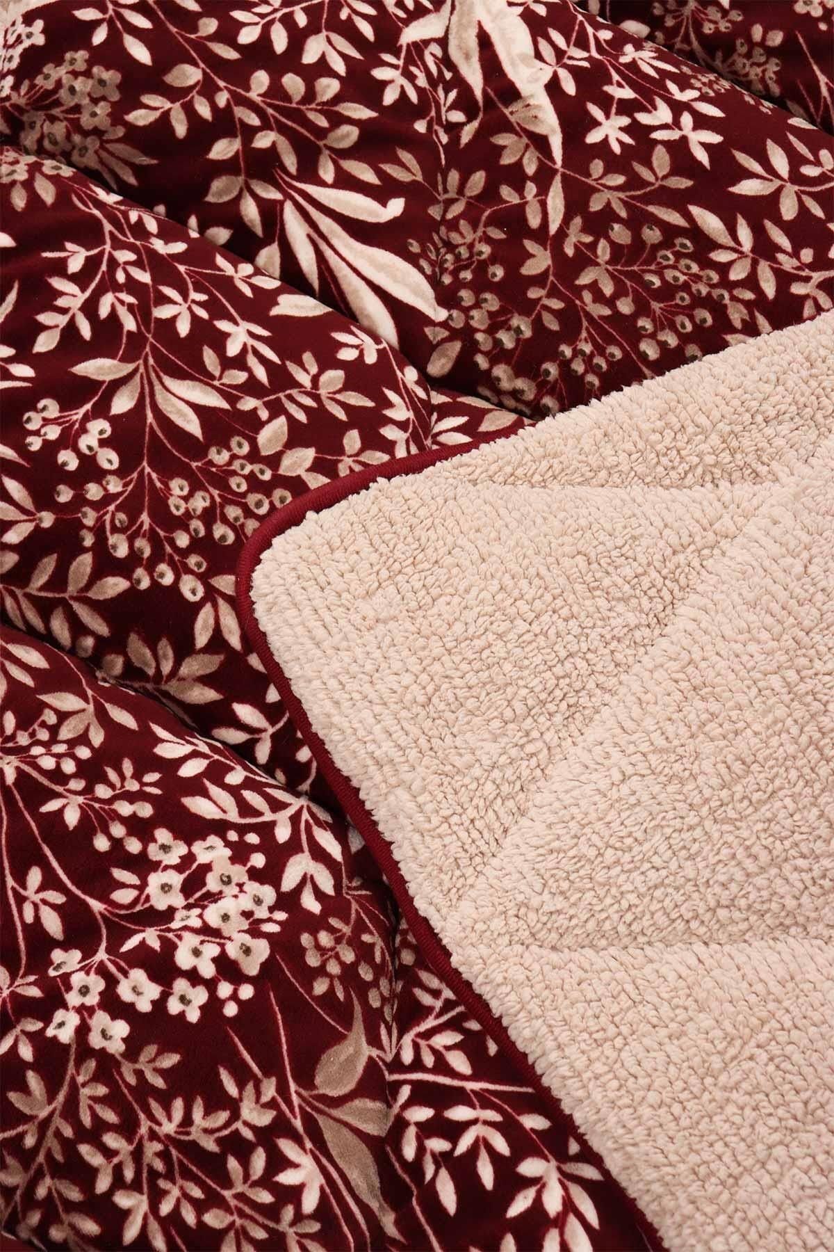 Comforter Çift Kişilik Yorgan Seti Botanica Bordo 220x240 Cm