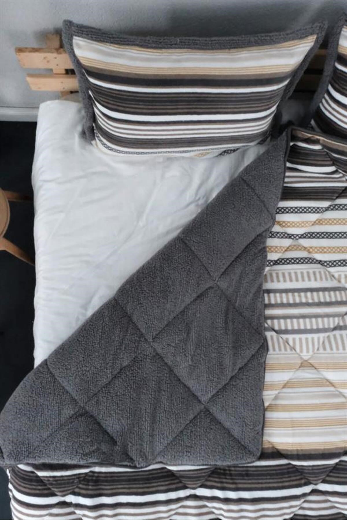 Comforter Çift Kişilik Yorgan Seti Kahve Gri 220X240