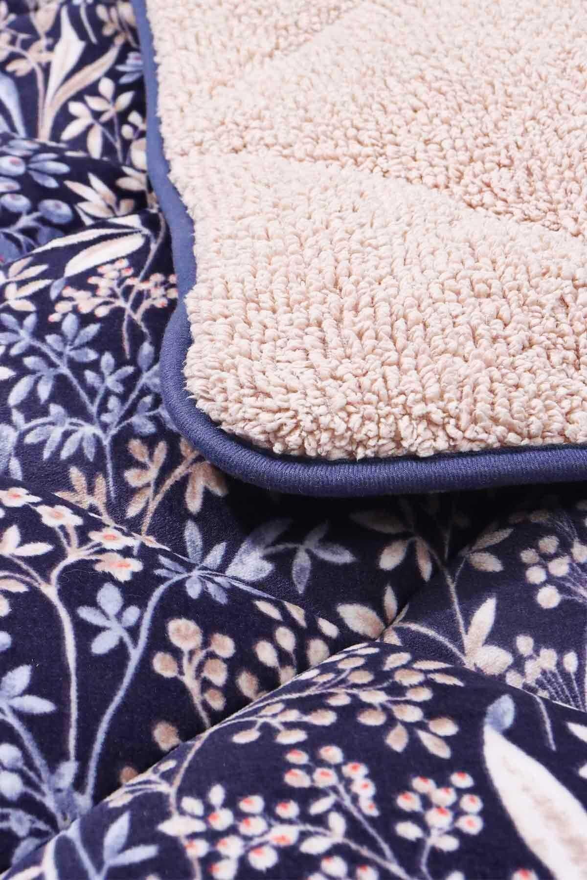 Comforter Çift Kişilik Yorgan Seti Lacivert Çiçekli 220x240