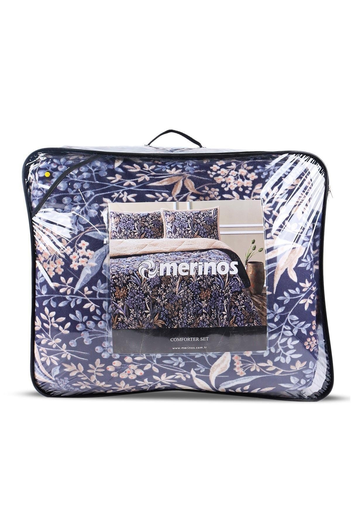 Comforter Çift Kişilik Yorgan Seti Lacivert Çiçekli 220x240