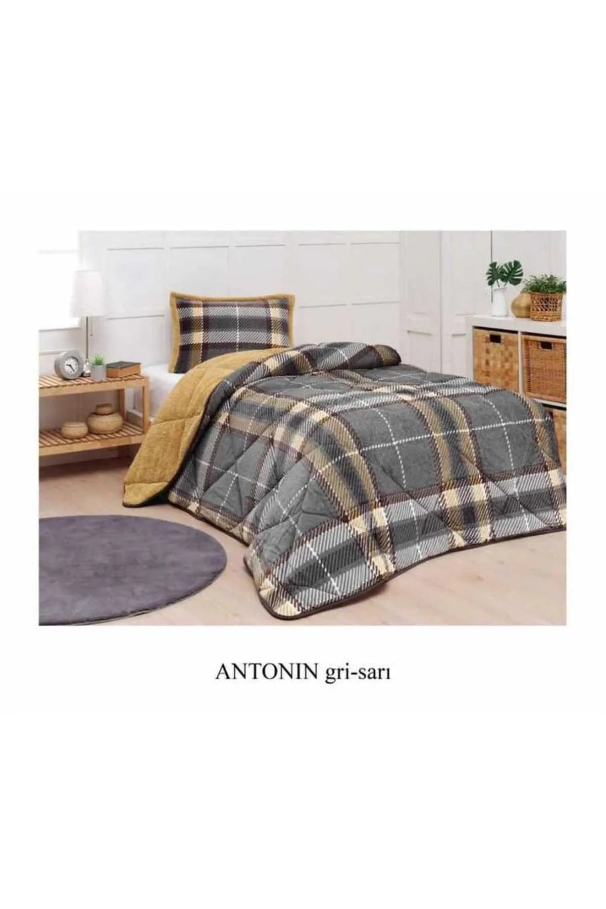Comforter Tek Kişilik Yorgan Seti - Antoin Gri Sarı