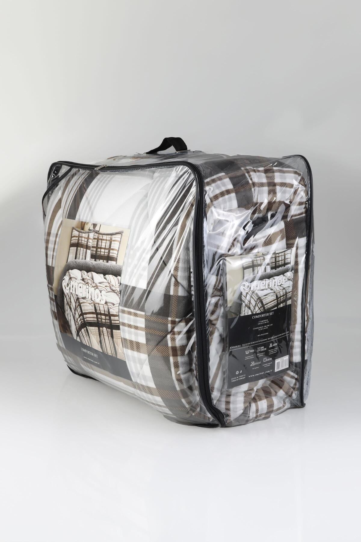 Comforter Tek Kişilik Yorgan Seti Koyu Wera Gri Kahve 160x240