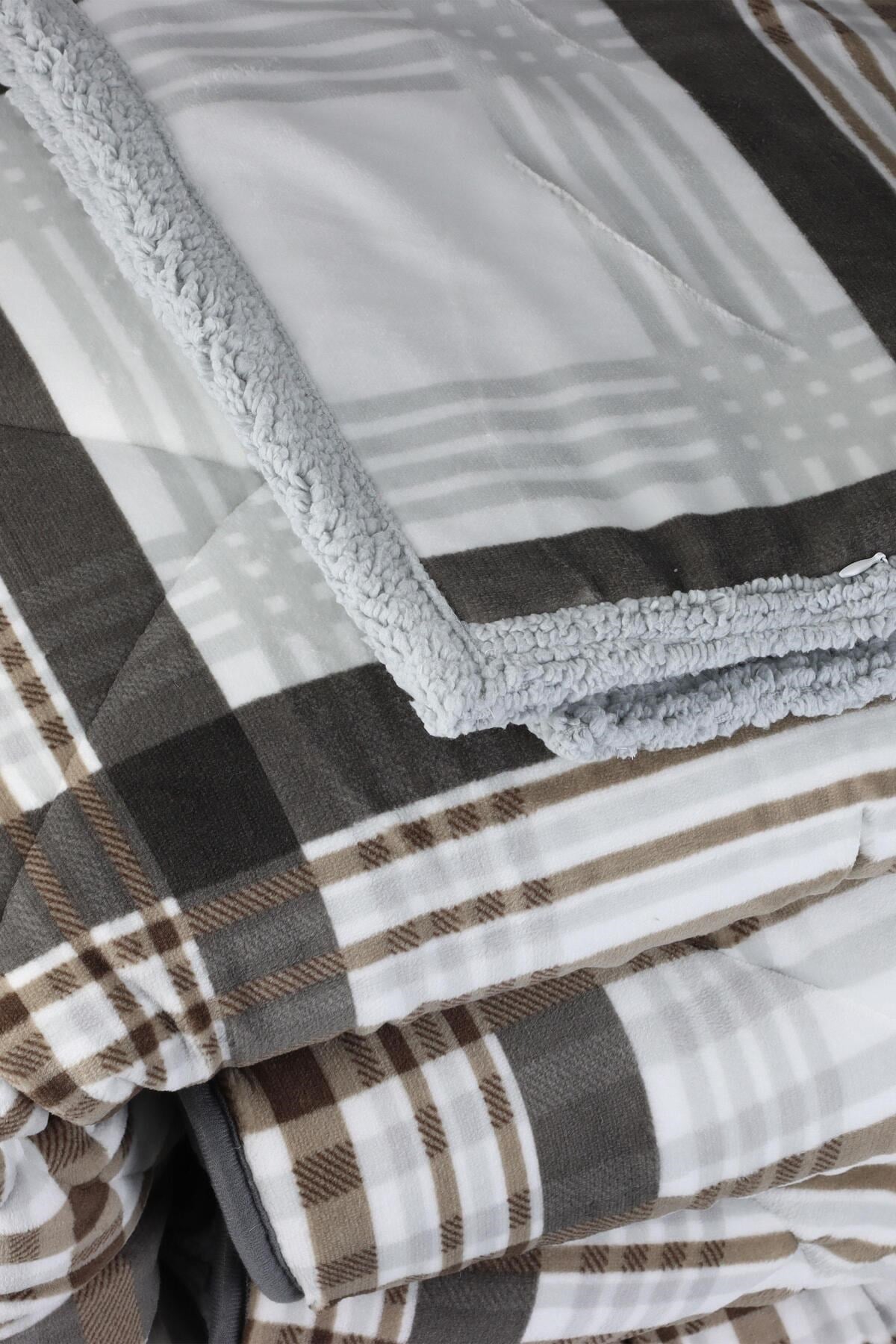 Comforter Tek Kişilik Yorgan Seti Koyu Wera Gri Kahve 160x240