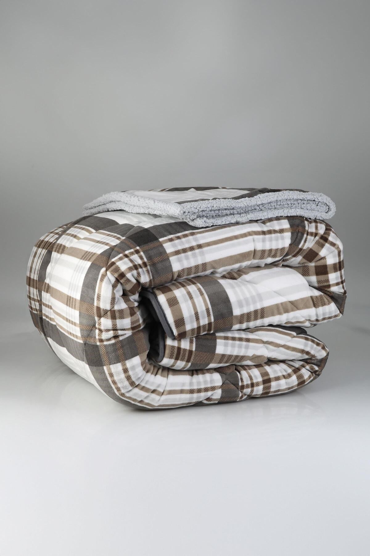Comforter Tek Kişilik Yorgan Seti Koyu Wera Gri Kahve 160x240