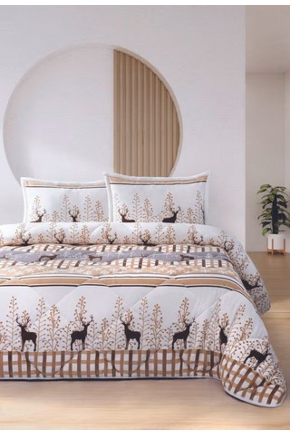 Comforter Yorgan Seti Çift Kişilik Deer Bej
