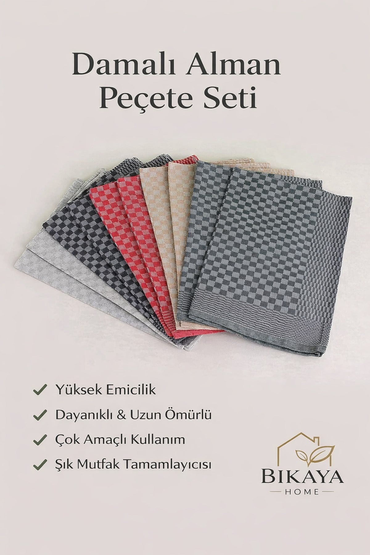 Damalı Alman Peçete 45x65 cm – 10'lu Set | Güçlü Emicilik | Dayanıklı | Uzun Ömürlü Kullanım