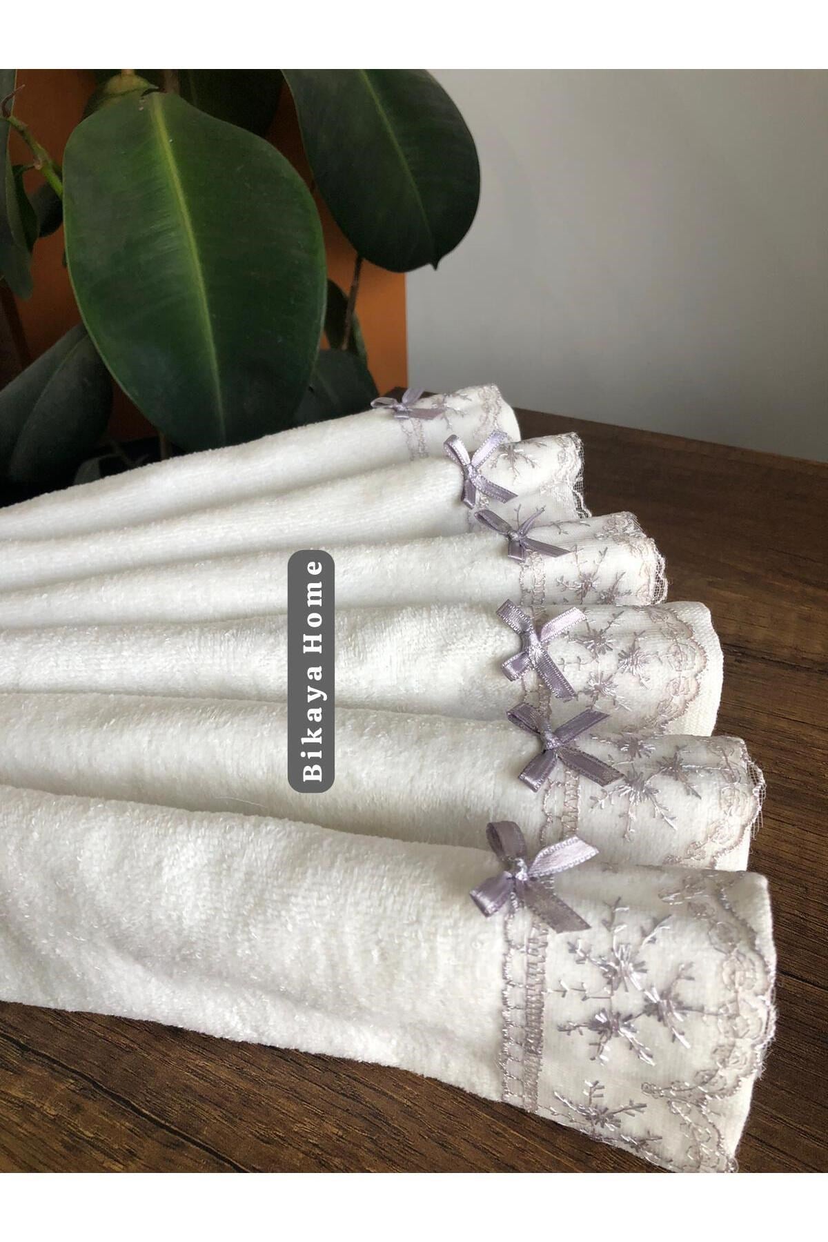 Dantelli 30x50 cm 6 Adet Kadife Mutfak Havlusu | %100 Cotton | Çeyizlik, Hediyelik, Mevlütlük