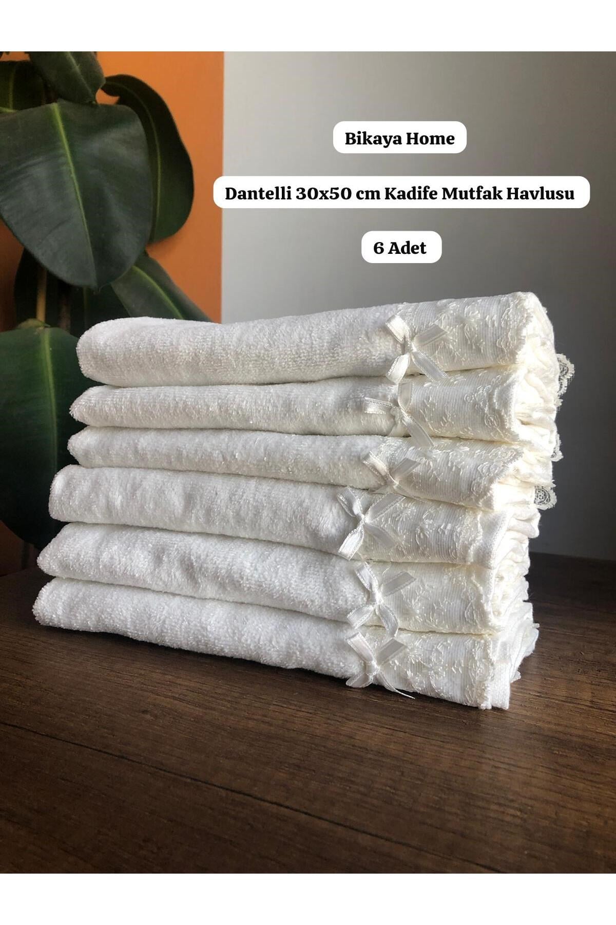 Dantelli 30x50 cm 6 Adet Kadife Mutfak Havlusu | %100 Cotton | Çeyizlik, Hediyelik, Mevlütlük