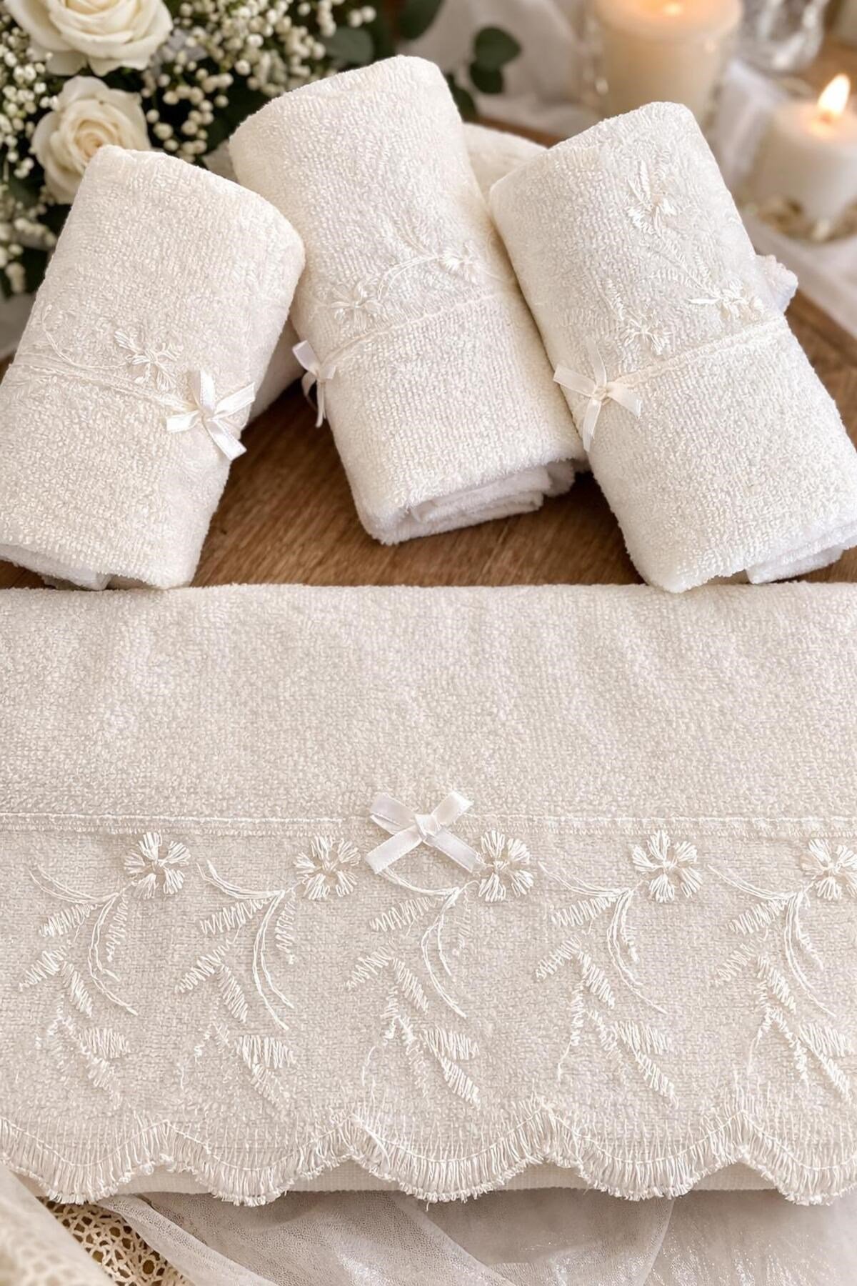 Dantelli Bukle Düğüncü Havlu Seti | 12 Adet | 40x75 cm | 1200 gr | Yumuşak Dokulu | Hediyelik & Dağıtmalık