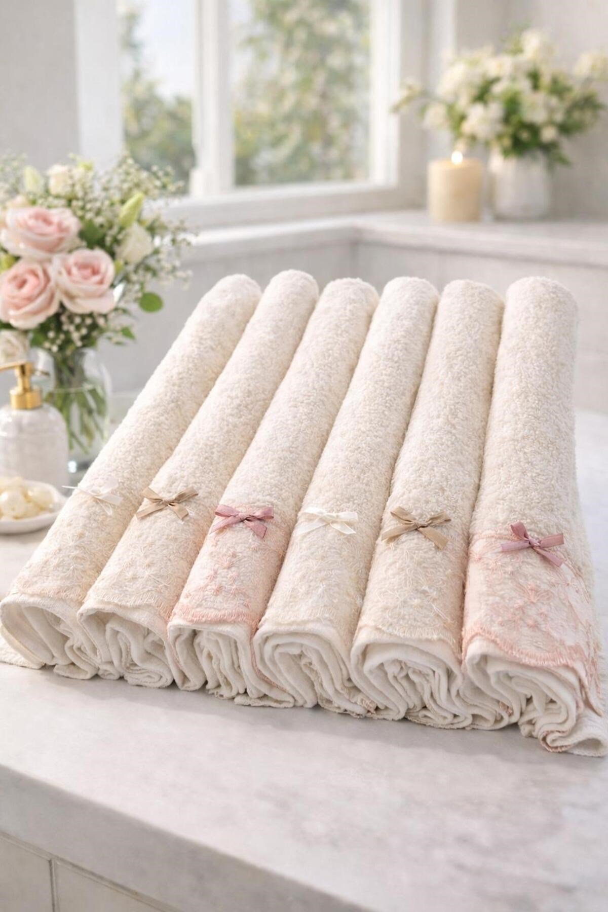 Dantelli Bukle Düğüncü Havlu Seti | 12 Adet | 40x75 cm | 1200 gr | Yumuşak Dokulu | Hediyelik & Dağıtmalık