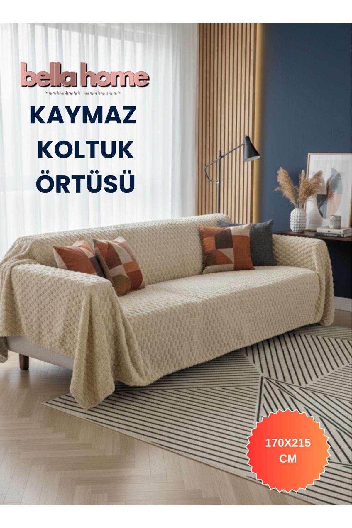 Dotlu Kaymaz Koltuk Örtüsü | 175x215 cm | Sabitleyici Noktalı Alt Yüzey | Yumuşacık Peluş Doku