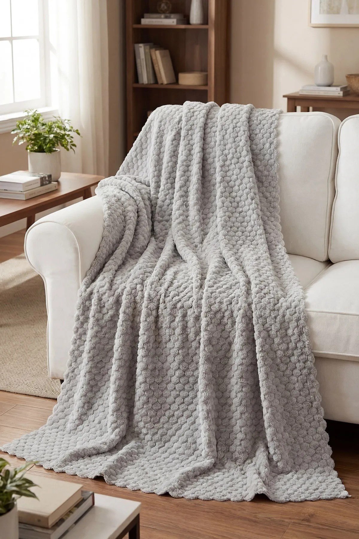 Dotlu Kaymaz Koltuk Örtüsü | 175x215 cm | Sabitleyici Noktalı Alt Yüzey | Yumuşacık Peluş Doku