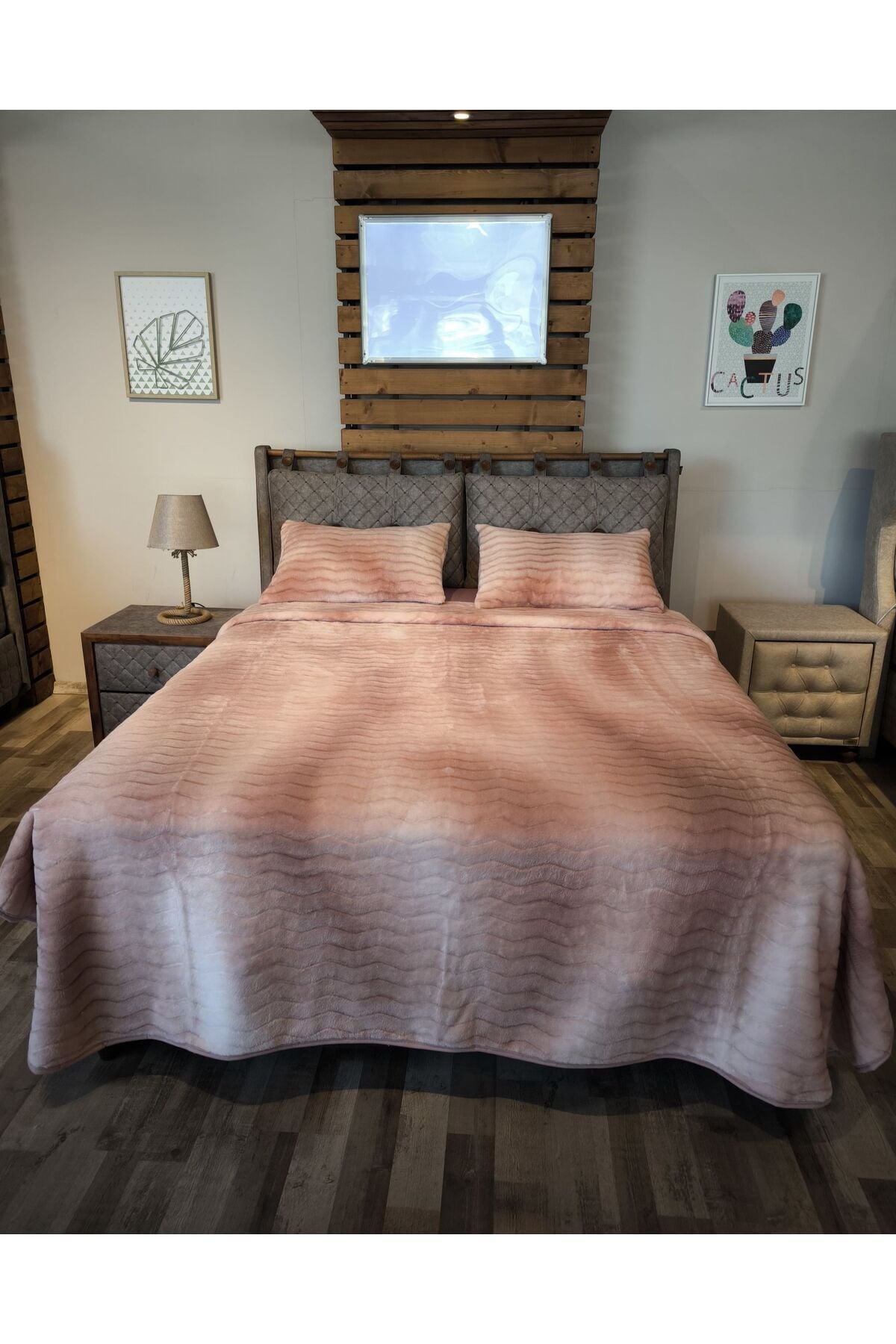 Dream Home Yumuşak Peluş Çift Kişilik Battaniye Seti Pudra
