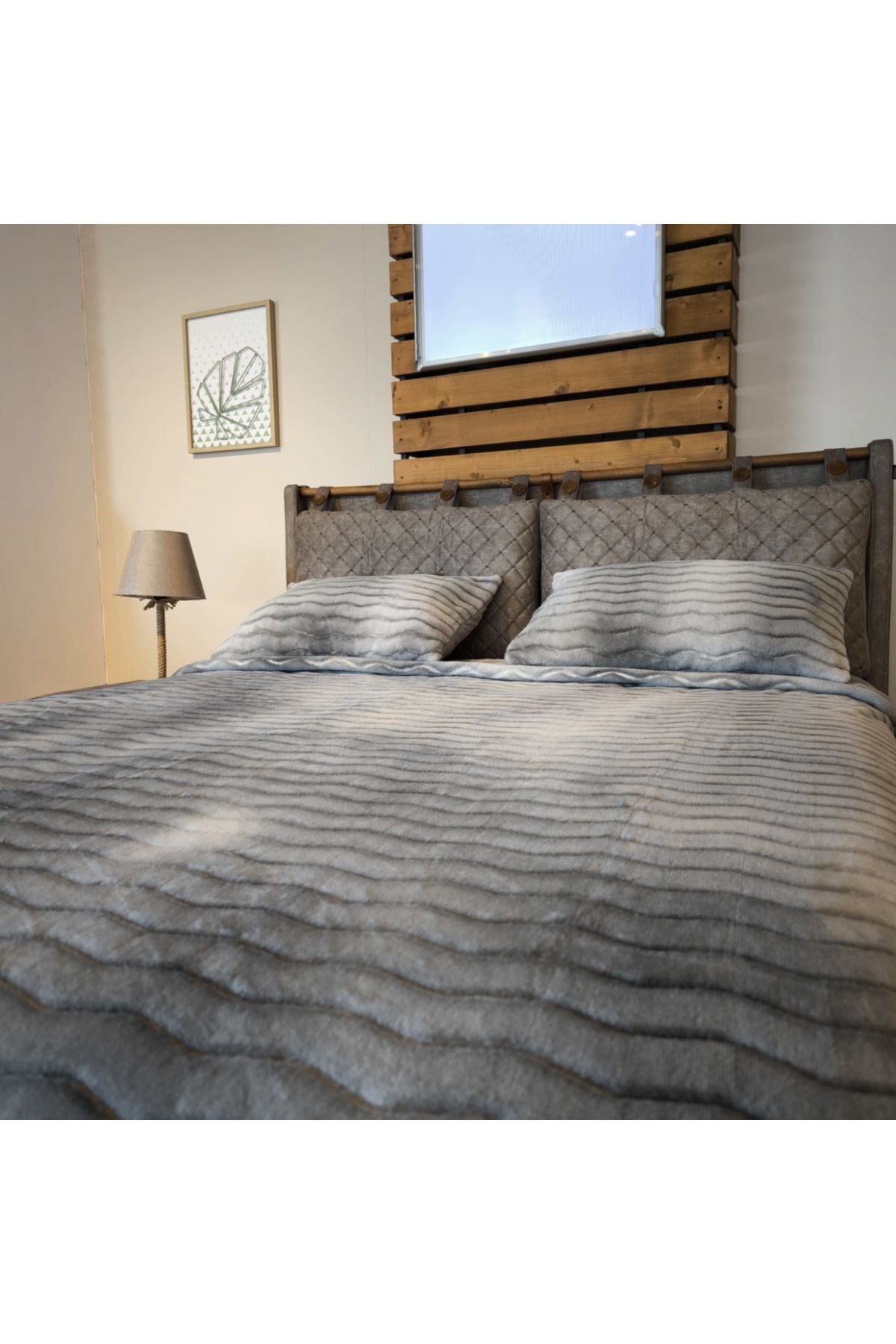 Dream Home Yumuşak Peluş Çift Kişilik Battaniye Seti ( Gri )